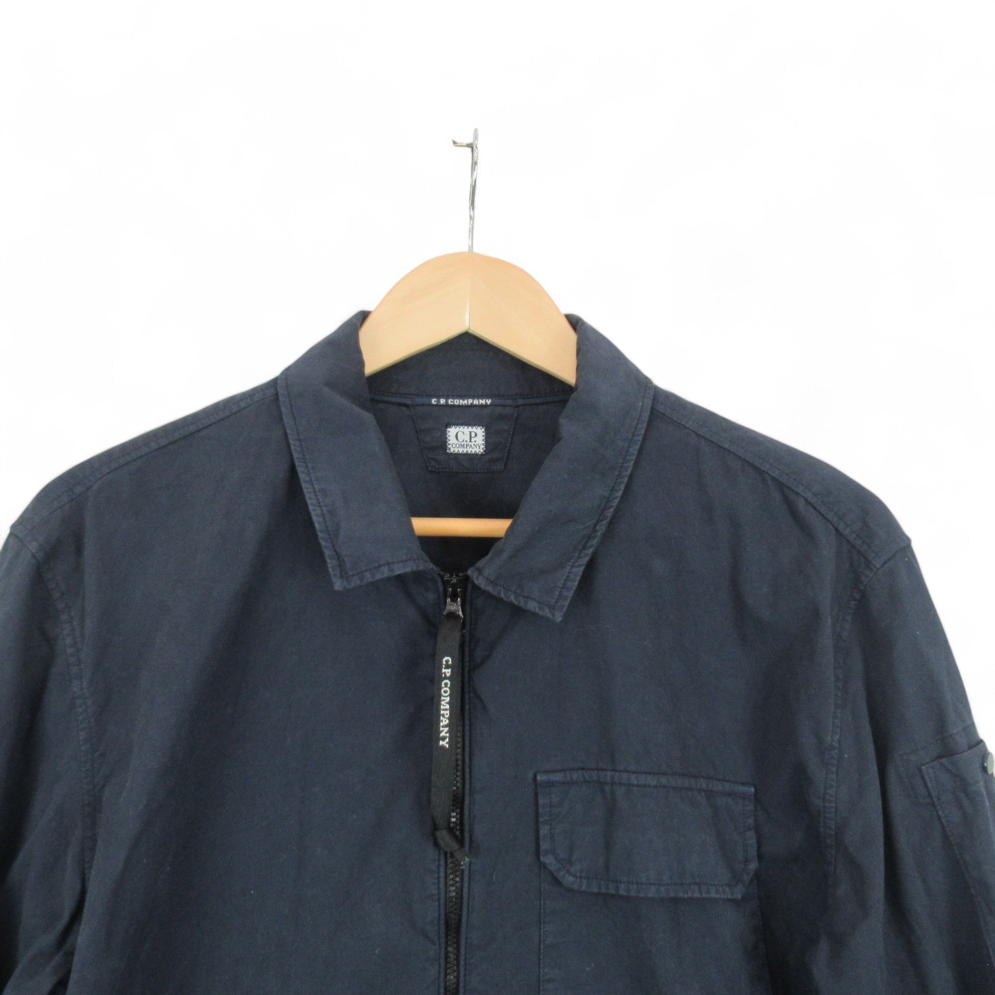 top image for CP Company Medium Navy Zip Up Shirt Menswear | Preloved