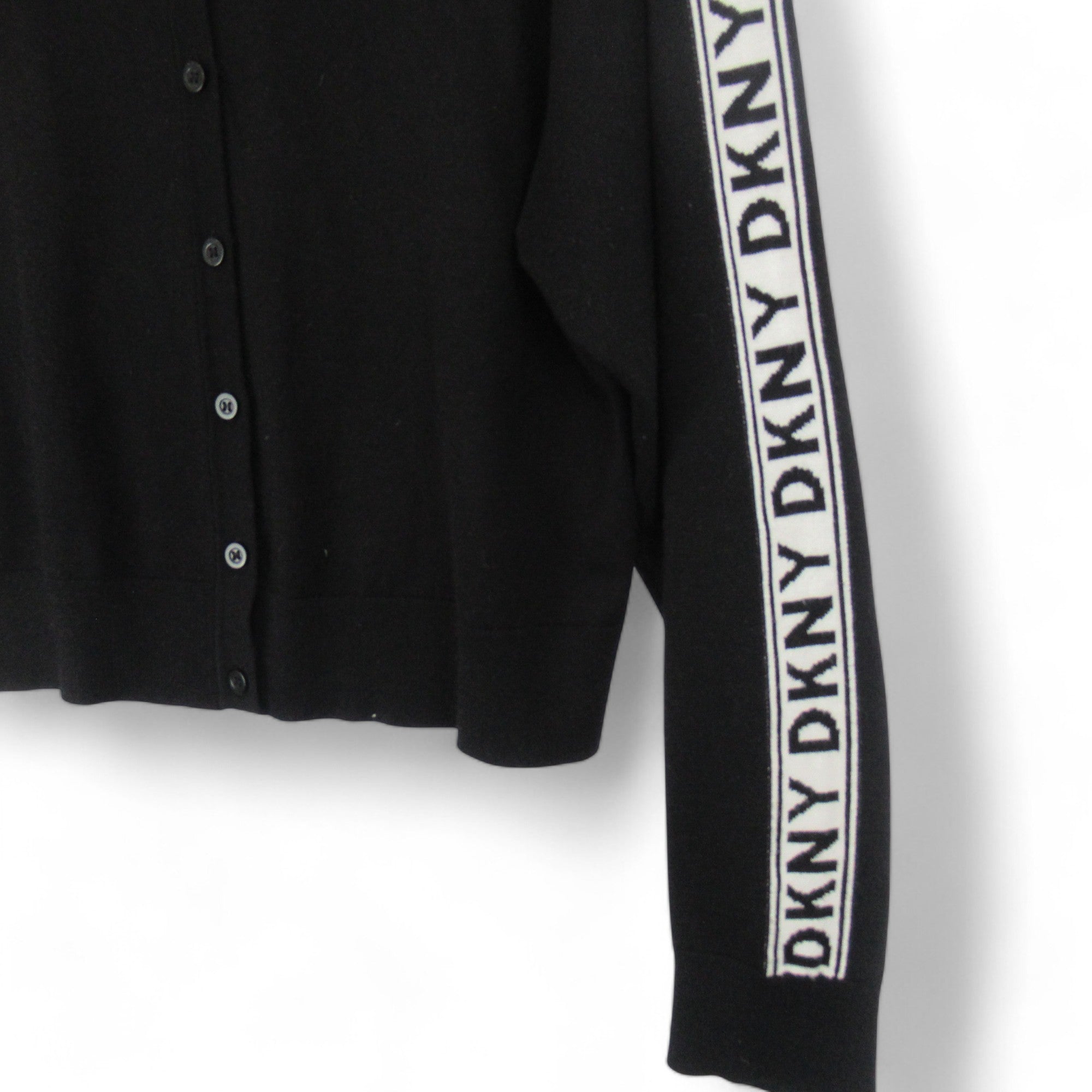 sleeve image for DKNY Logo Cardigan Large Black Womenswear | Preloved 