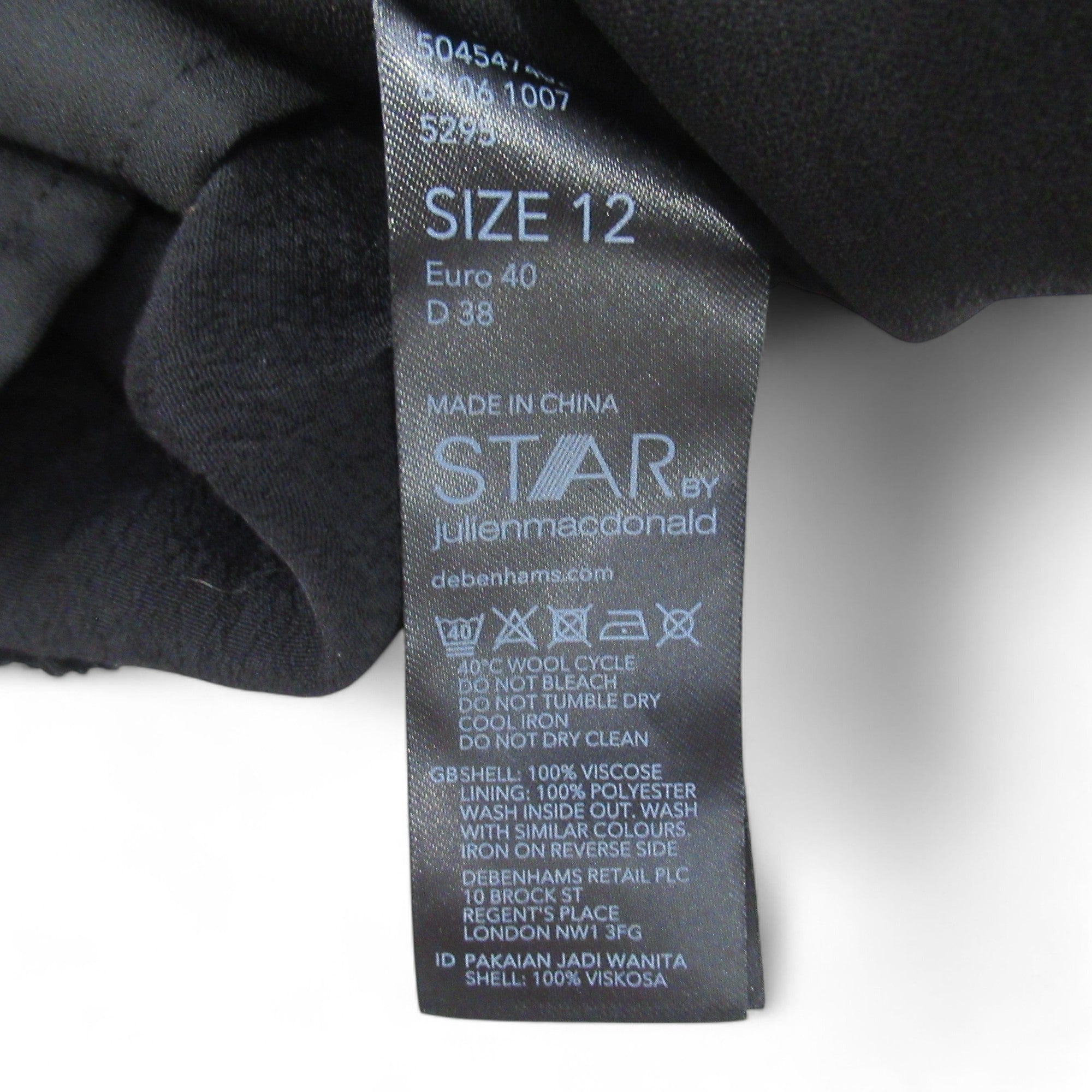 care label image for Star By Julien Macdonald UK 12 Black Womenswear | Preloved 