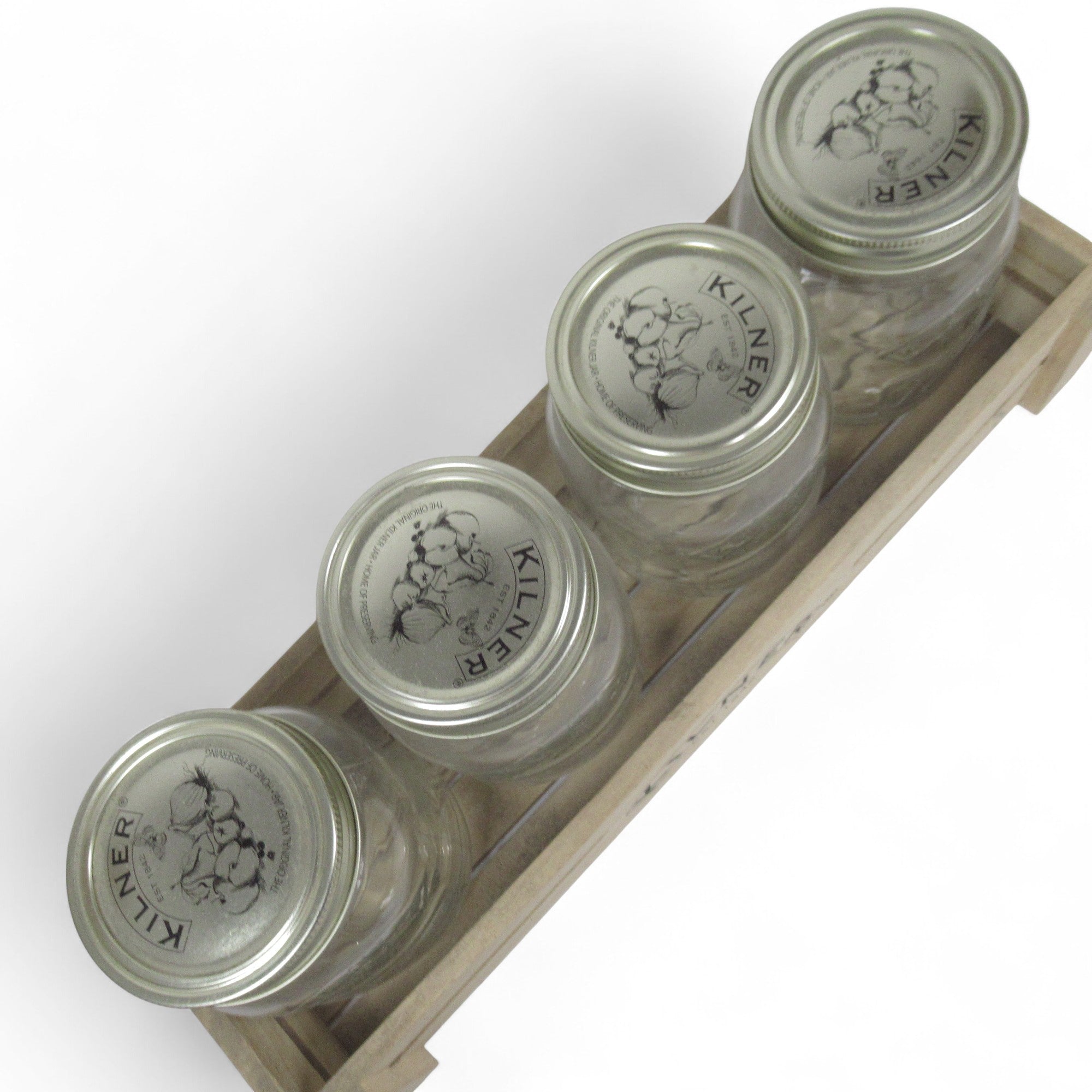 4x Kilner Clear Glass Preserve Jars with Wooden Crate | Pre-loved