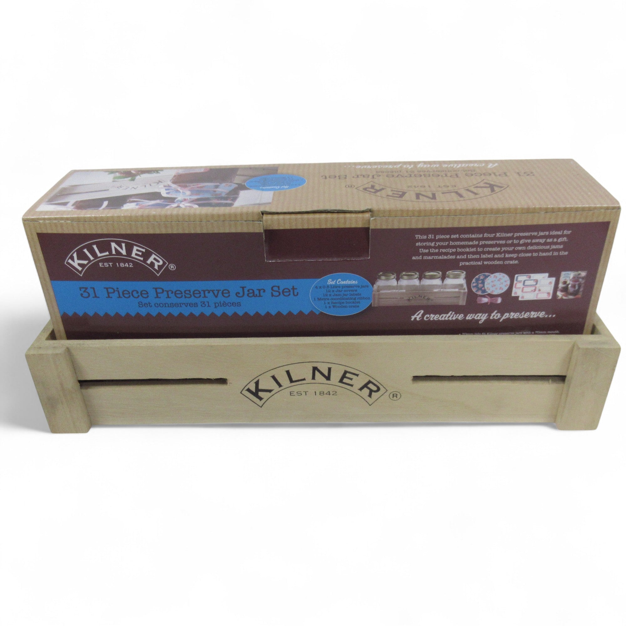 Kilner 31 Piece Preserve Jar Set Clear Glass Wooden Crate | Pre-loved
