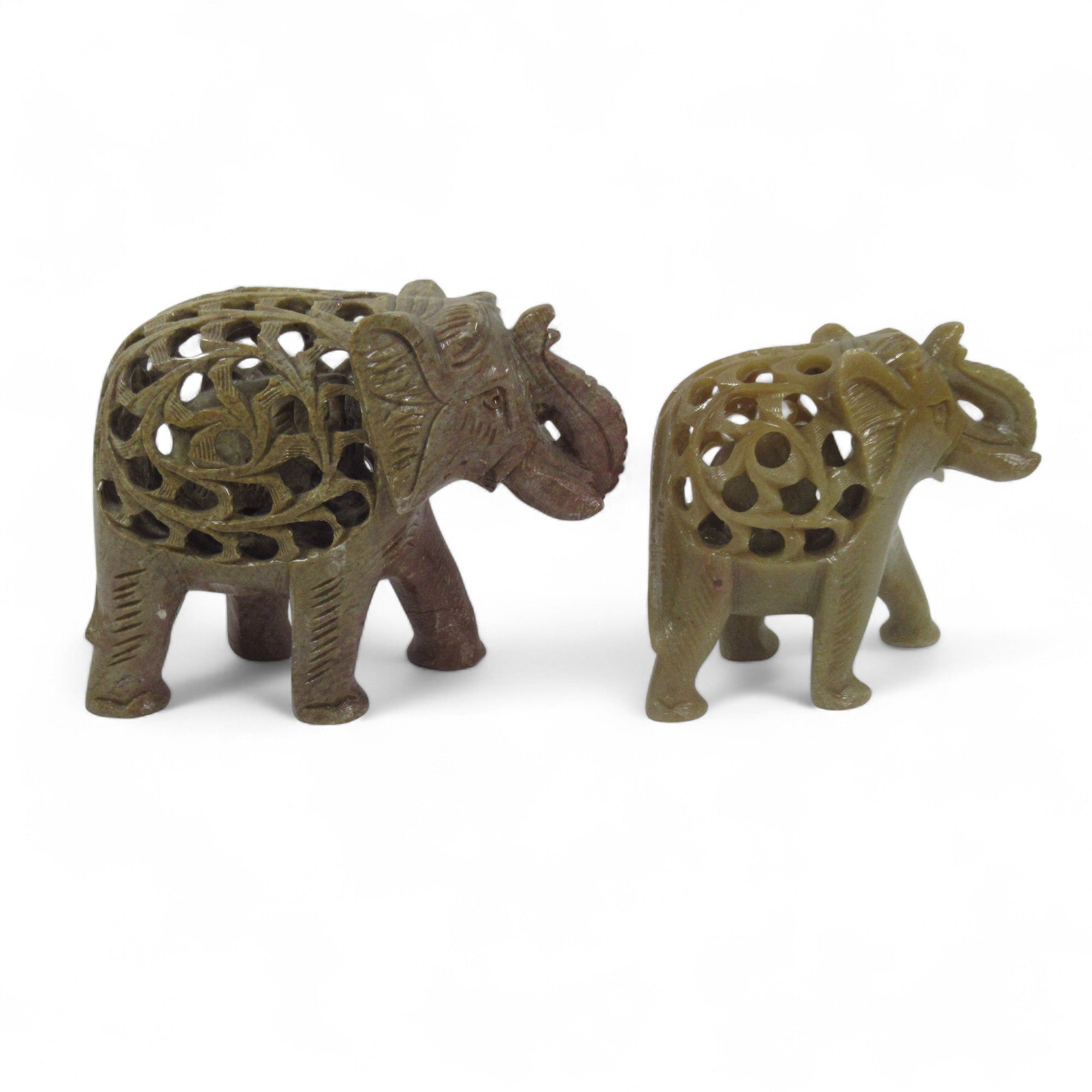 2x Undercut Carved Soapstone Elephant Figurines Unmarked | Pre-loved