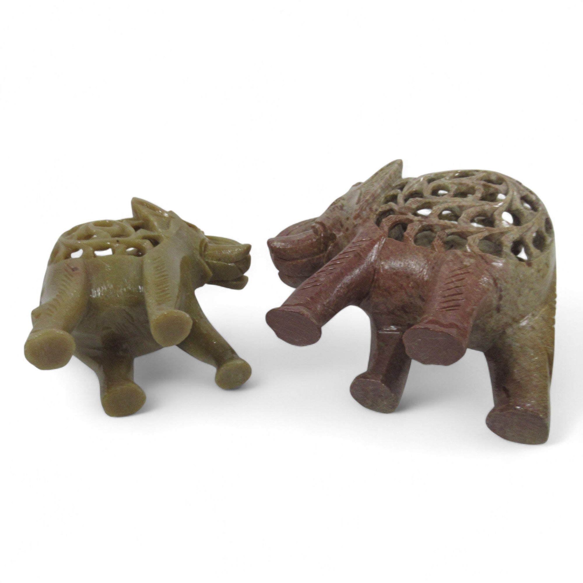 2x Undercut Carved Soapstone Elephant Figurines Unmarked | Pre-loved
