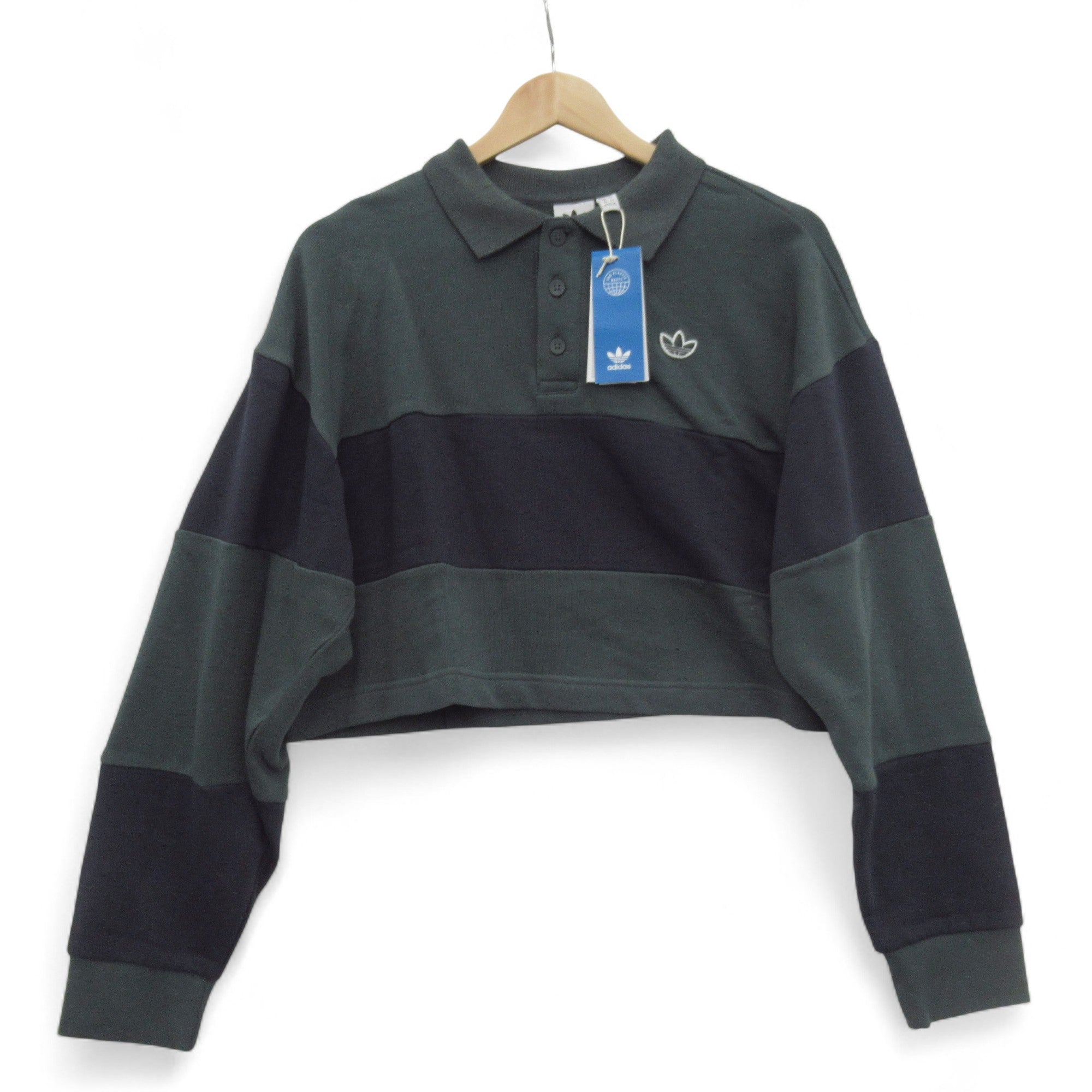 Women's Adidas Rugby Crew Crop Polo Top UK12 Green/Navy | Pre-loved