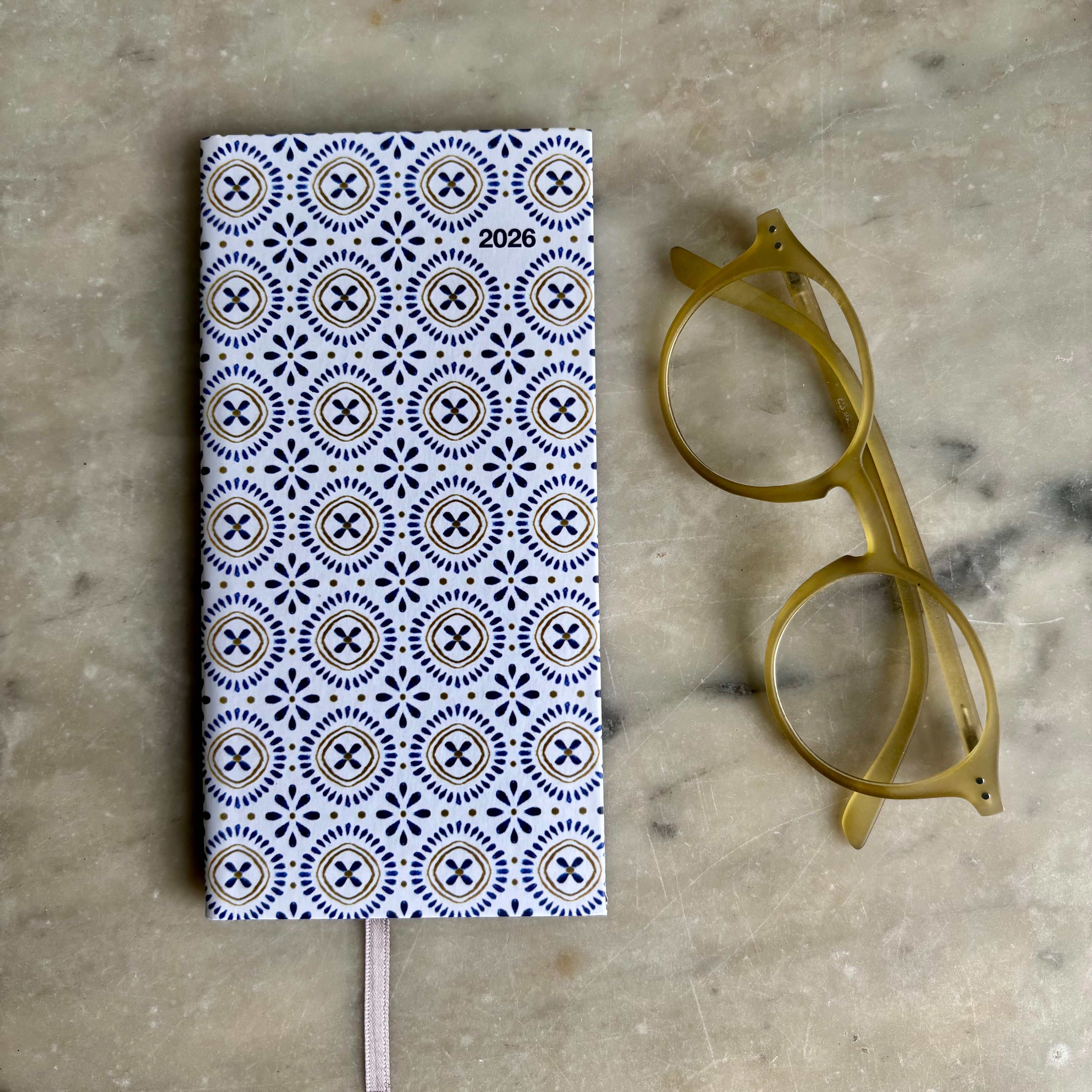 2026 Slim diary | Blue folk pattern