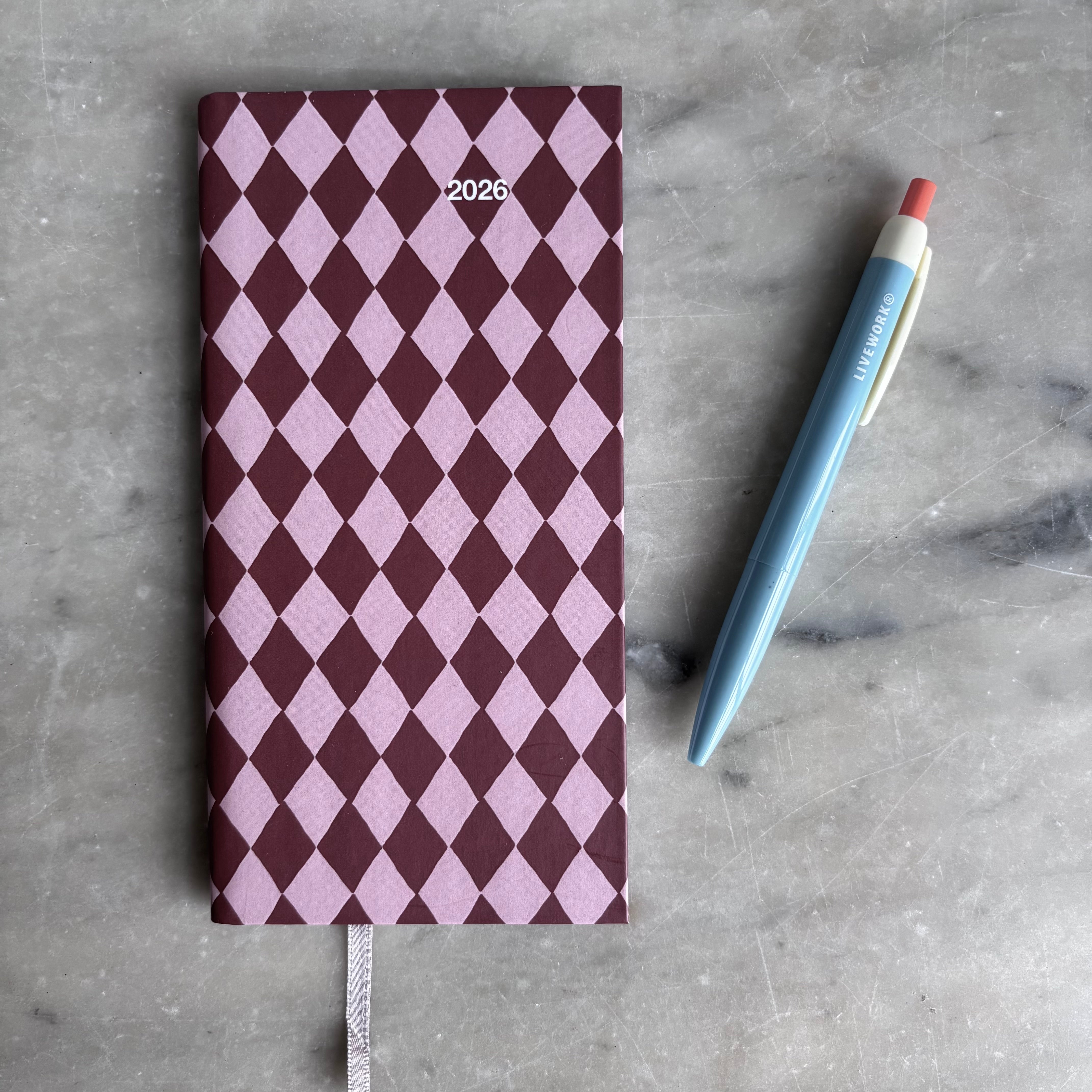 2026 Slim diary | Pink and Burgundy diamond pattern