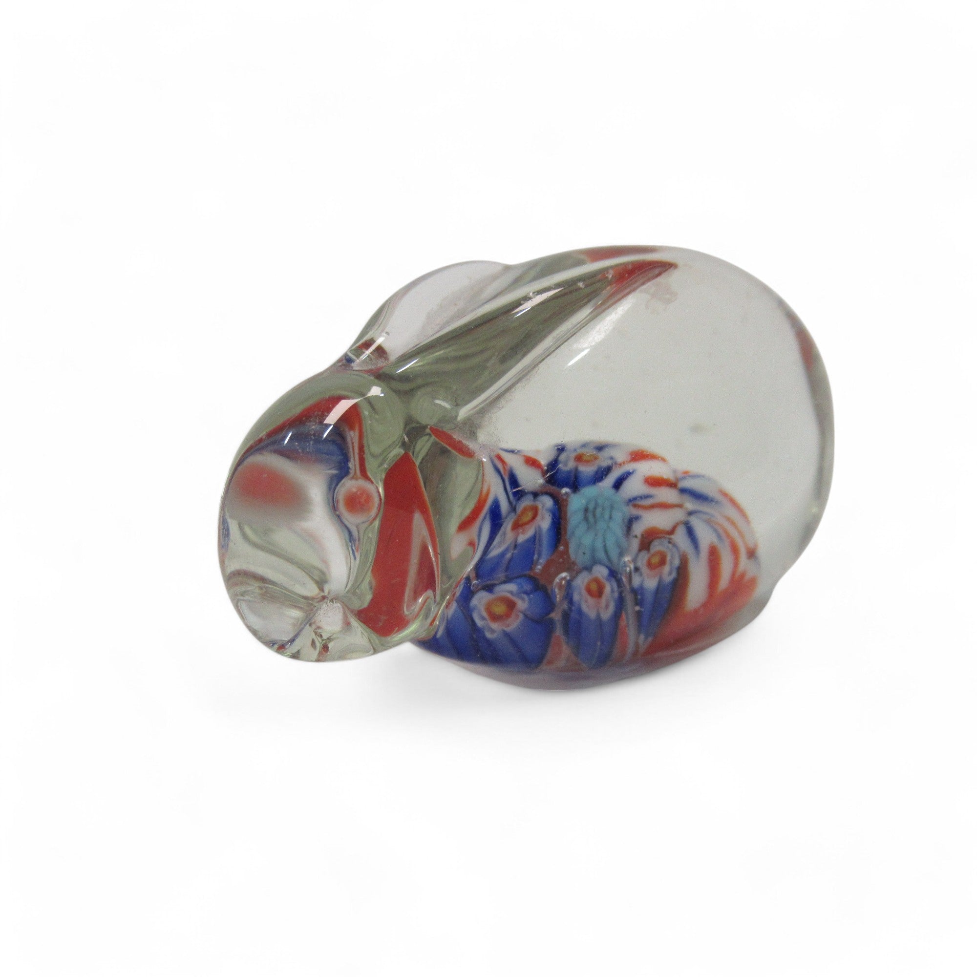 Front angle image of Rabbit Clear Glass Art Paperweight 6cm Floral Unbranded