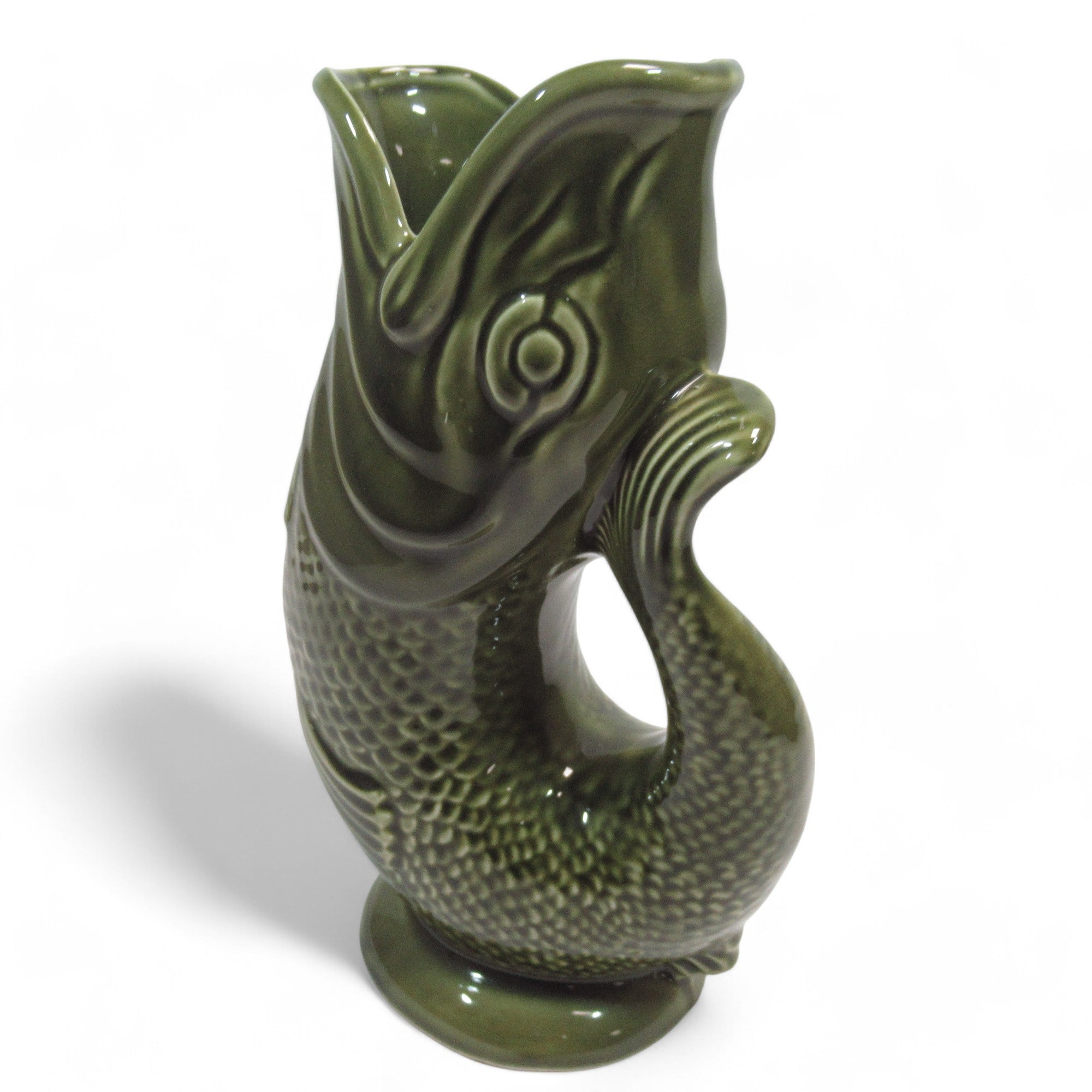 Angle image of Dartmouth Pottery Gurgle Fish Jug Green 23.5cm Ceramic