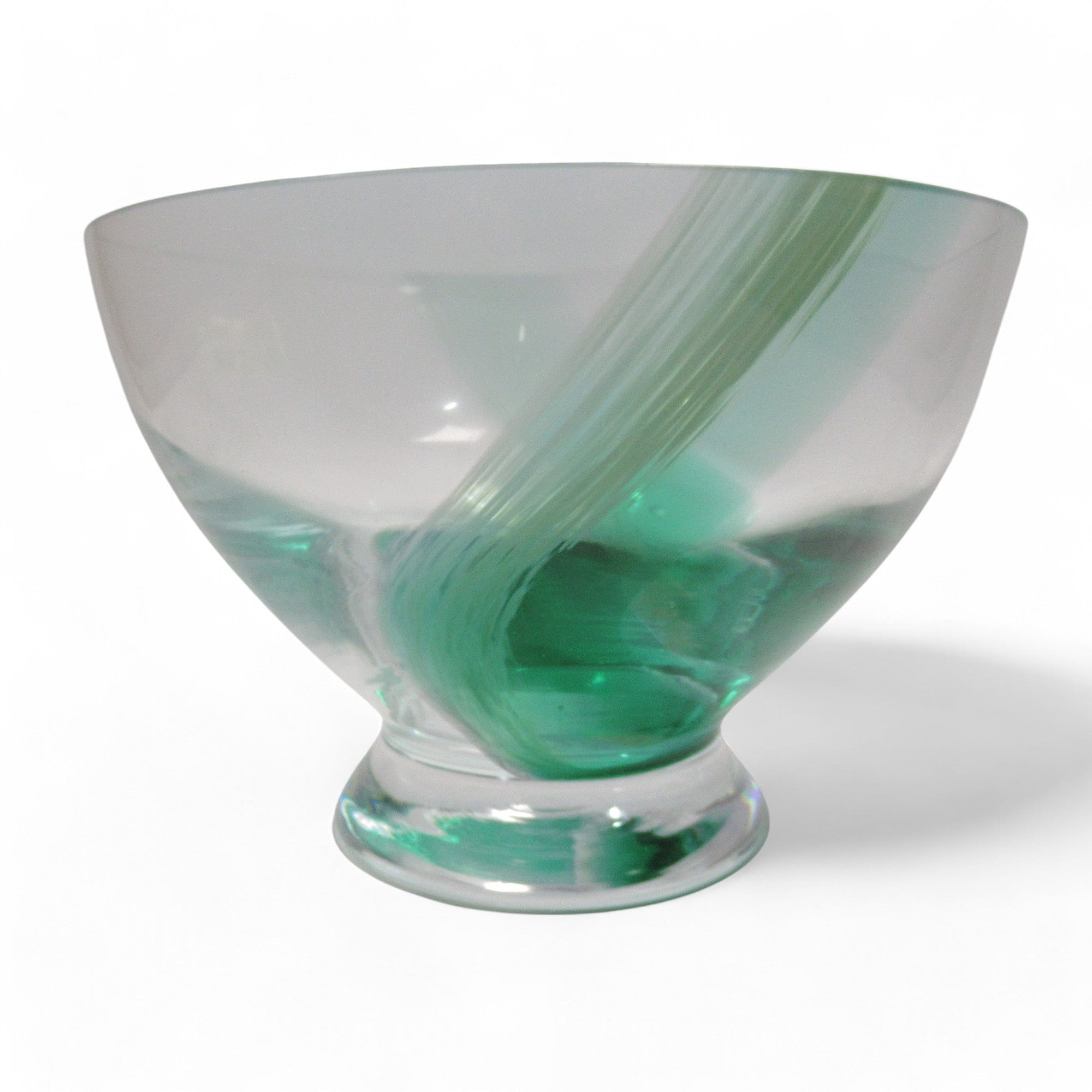 Front image of Caithness Scottish Glass Bowl Green Swirl Boxed Decorative