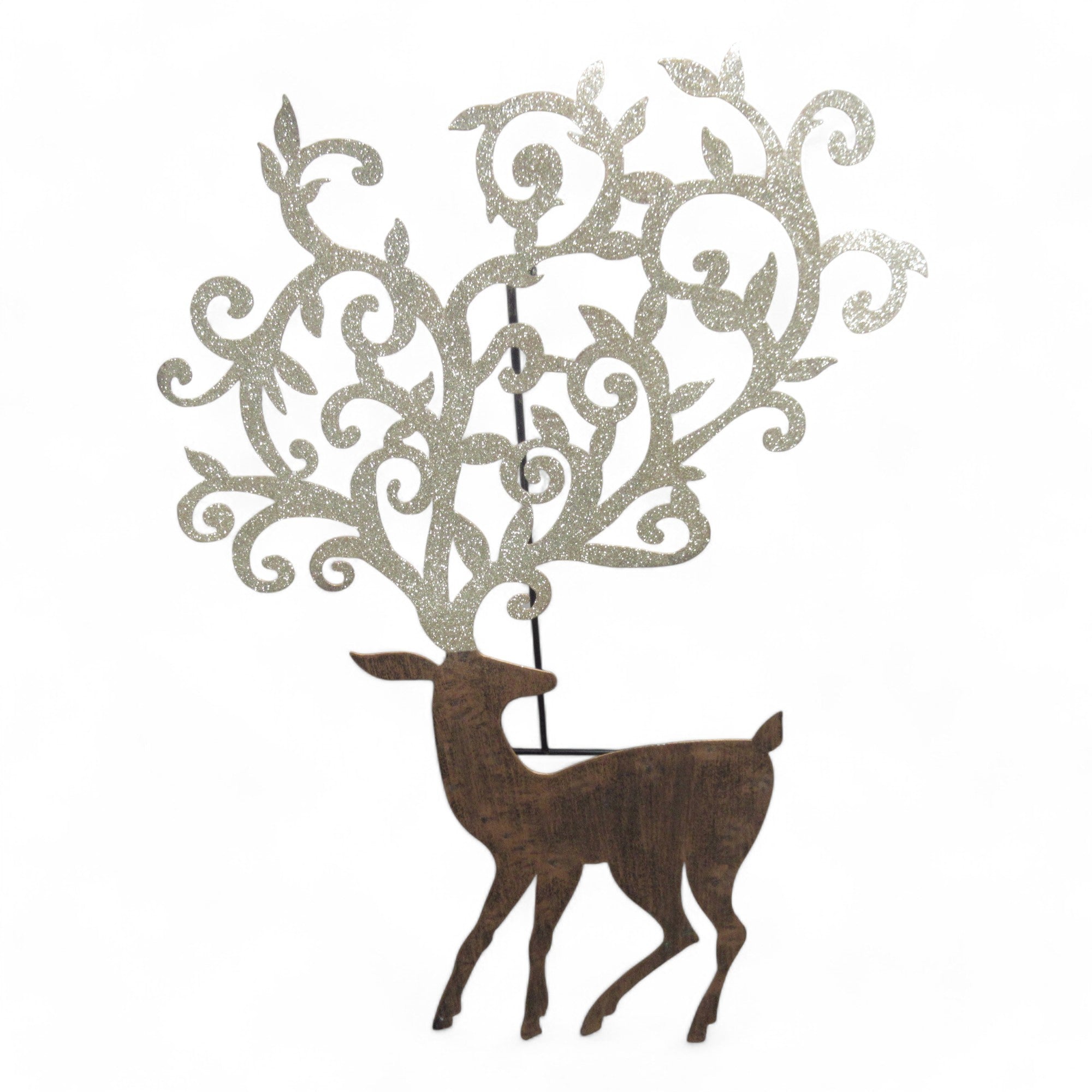 Front image of Metal Reindeer Filigree Christmas Decoration 27" Glitter