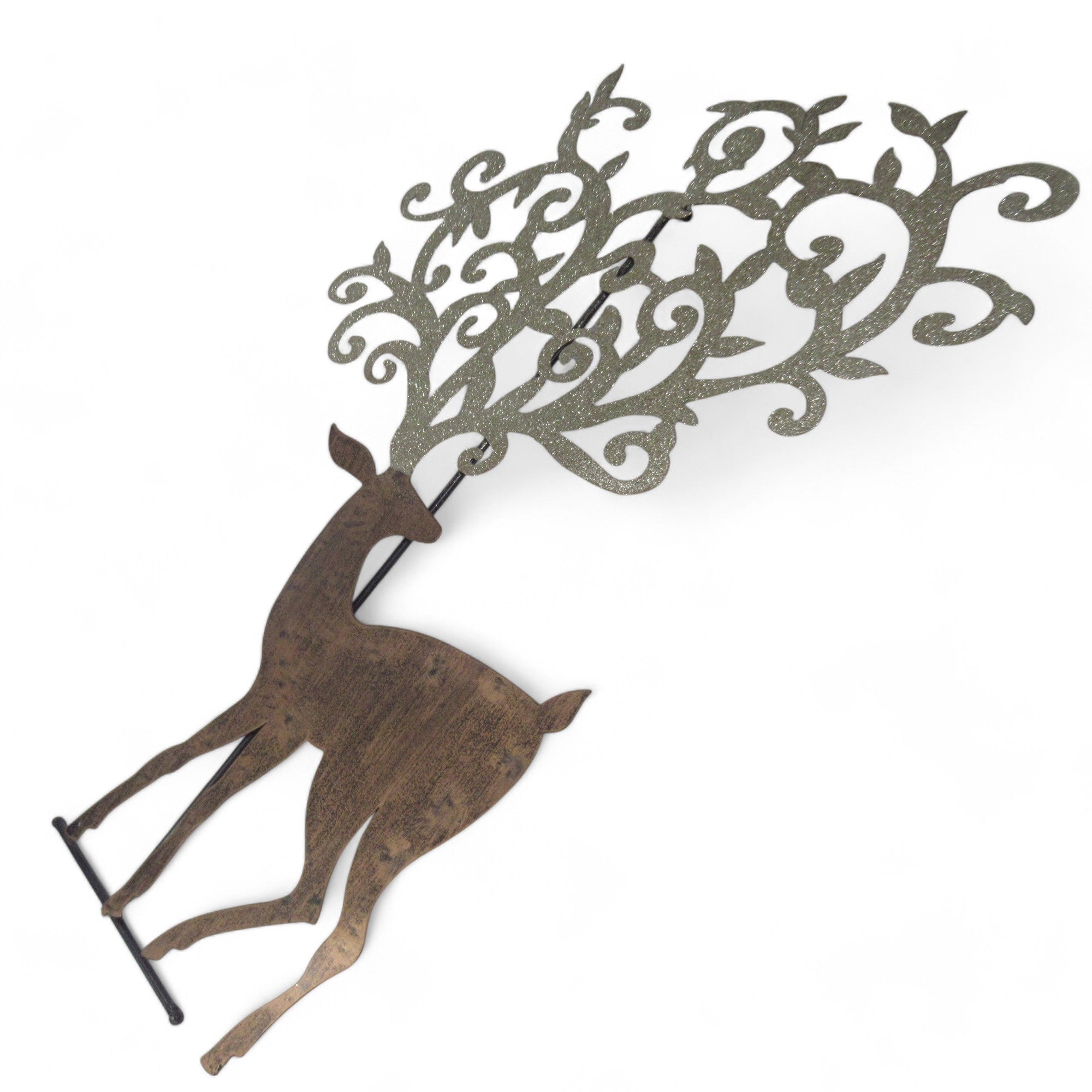 Flat image of Metal Reindeer Filigree Christmas Decoration 27" Glitter