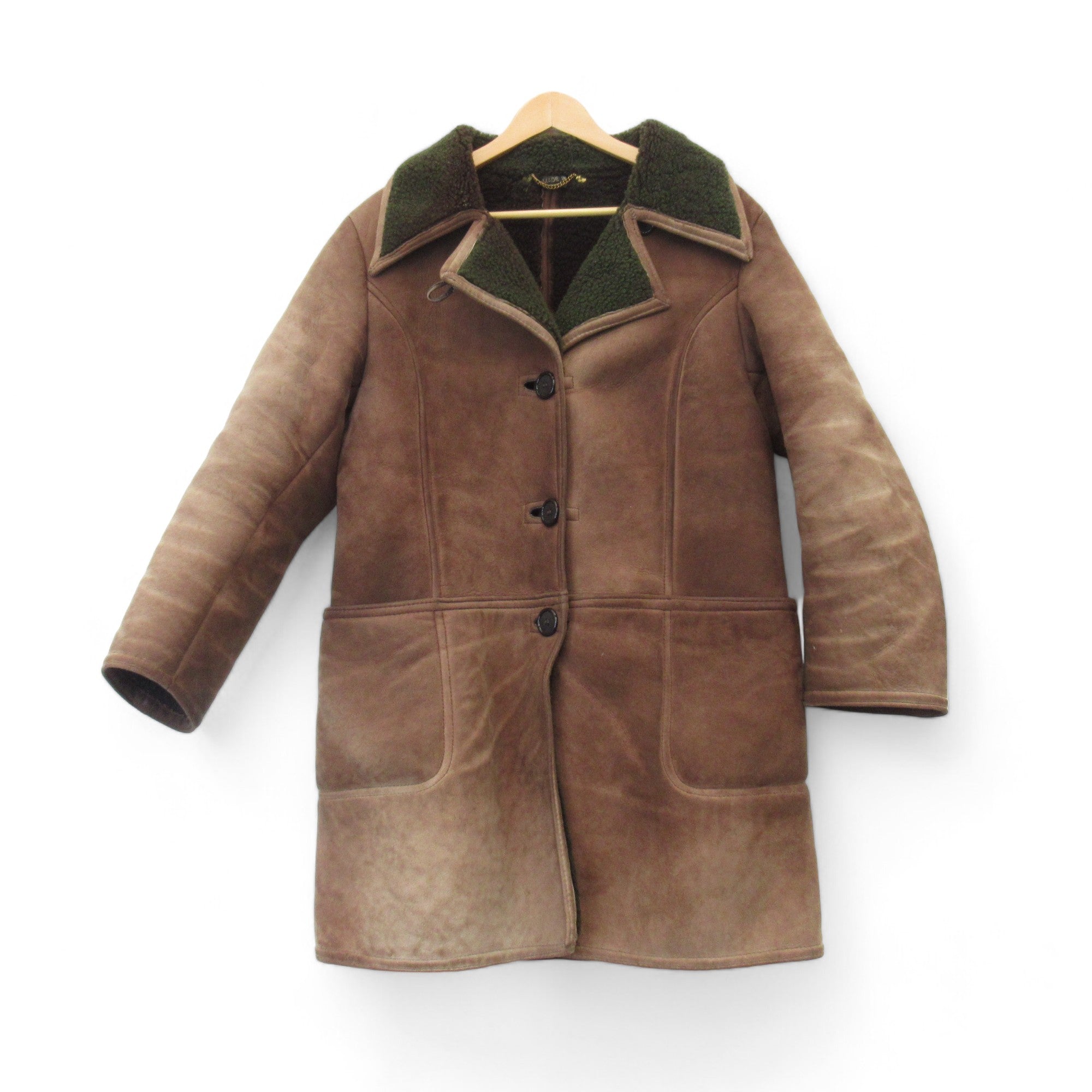 Front image Antartex Large Brown Sheepskin Vintage Coat Mens 