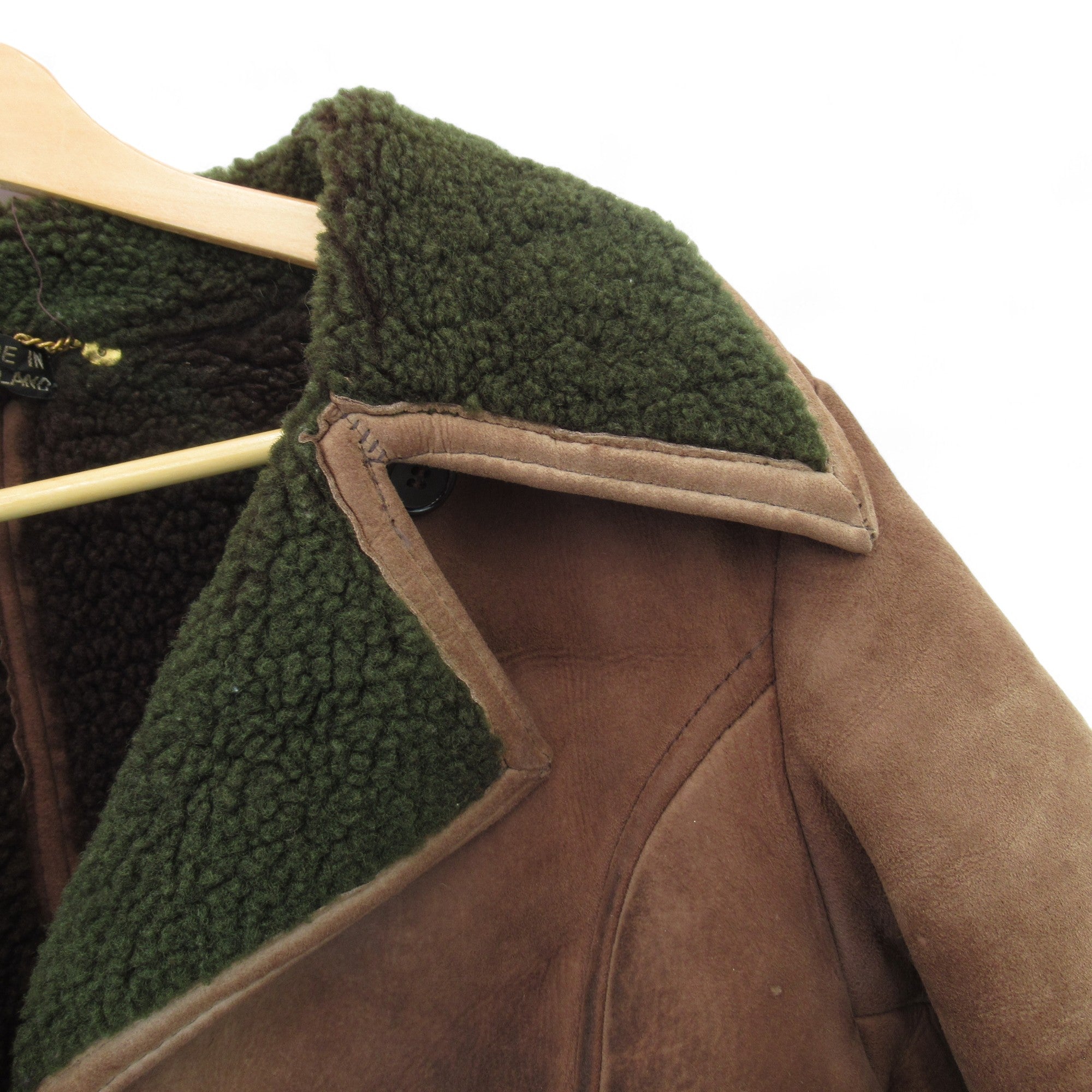 Close up collar image Antartex Large Brown Sheepskin Vintage Coat Mens 