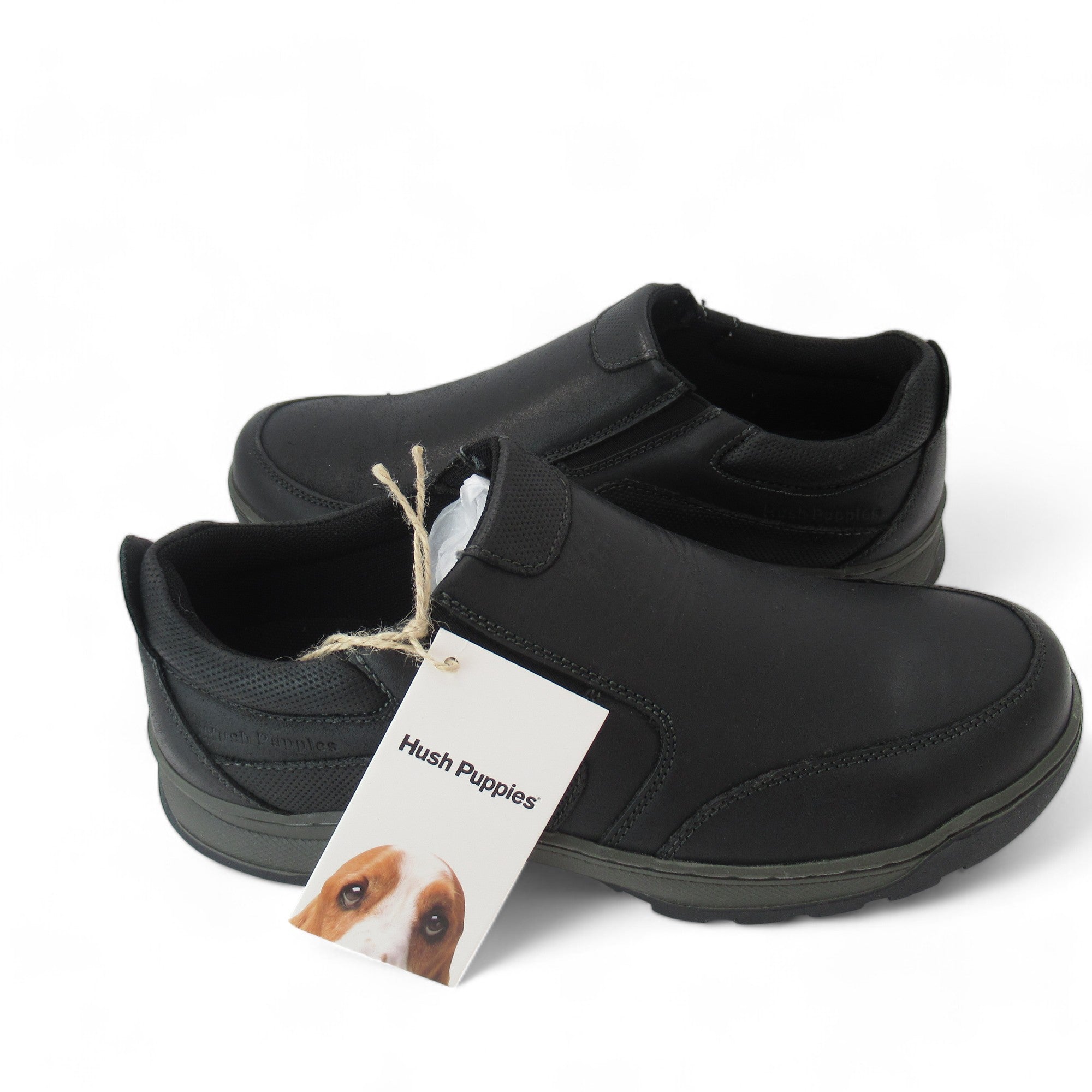 Hush Puppies UK 6 Black Leather Slip On Shoes Menswear Preloved