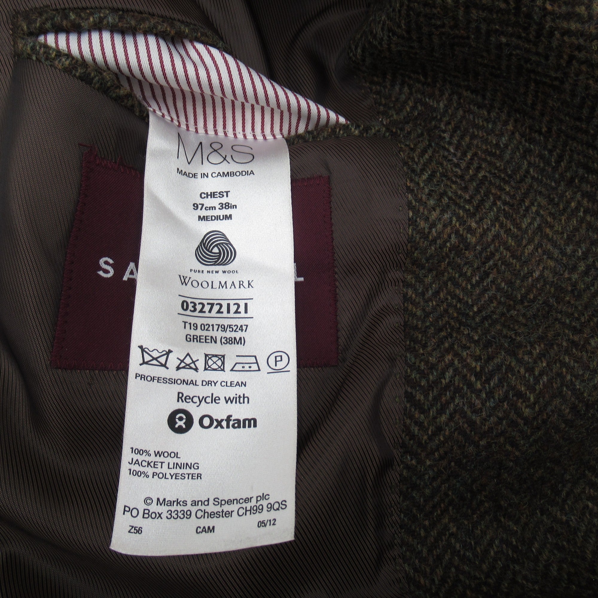 Care label image for Marks & Spencer Green 38 Medium Blazer Jacket Menswear