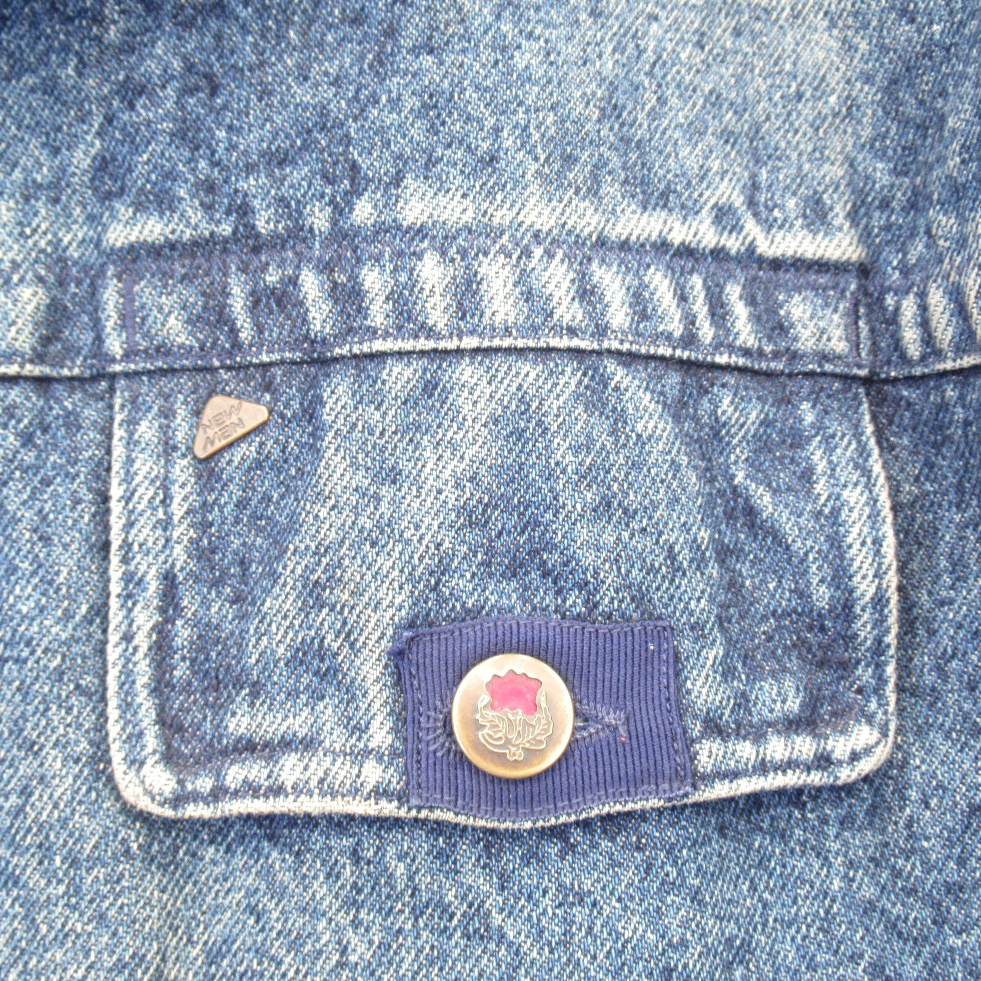 Button detail image for New Man Blue XXL Distressed Denim Jacket Menswear