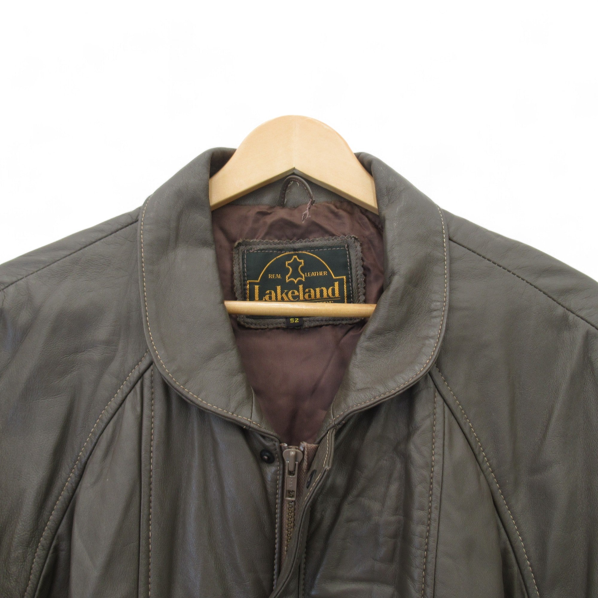 Close up front image for Lakeland XL Brown Leather Jacket Menswear