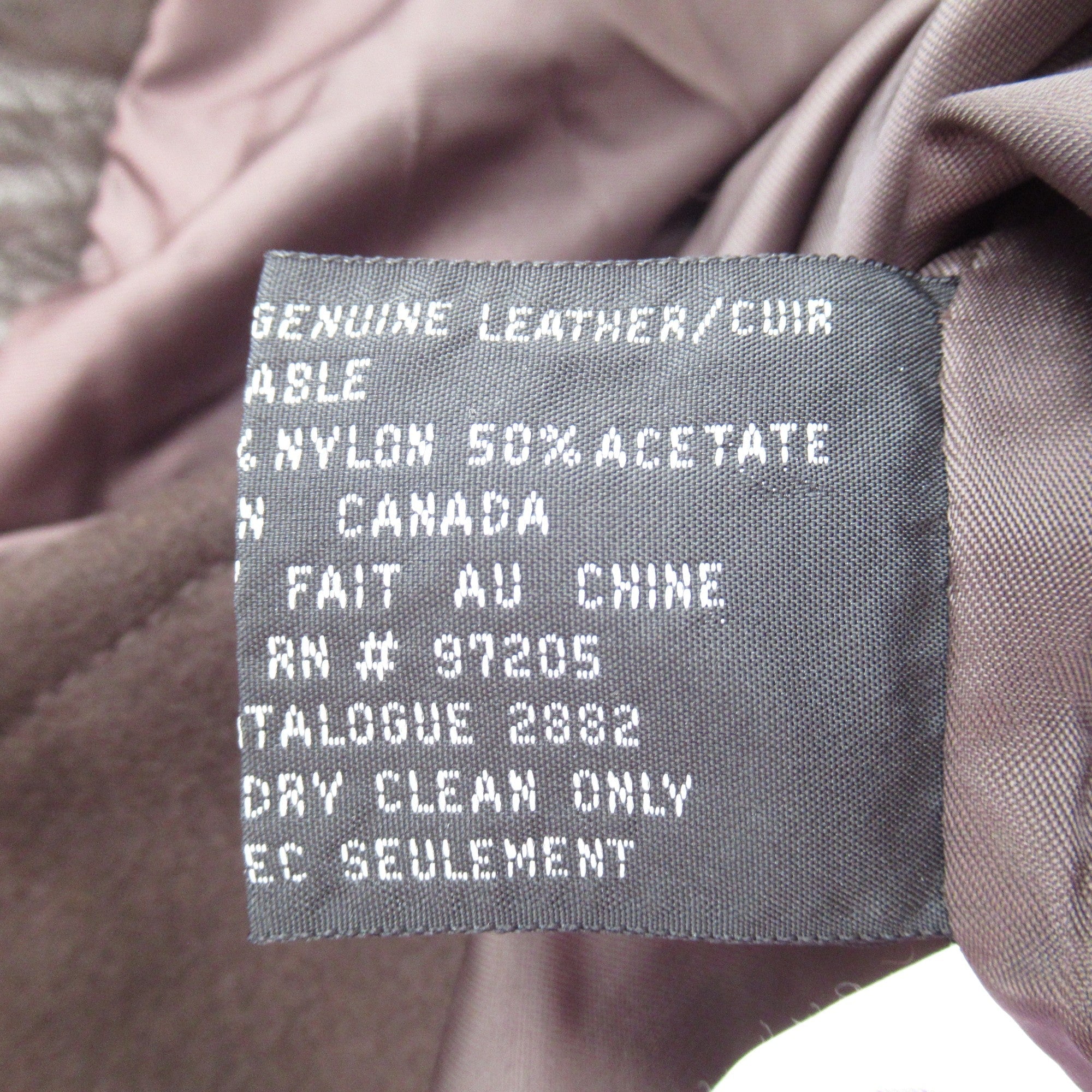 Care label for Danier Canada Large Brown Leather Coat Menswear