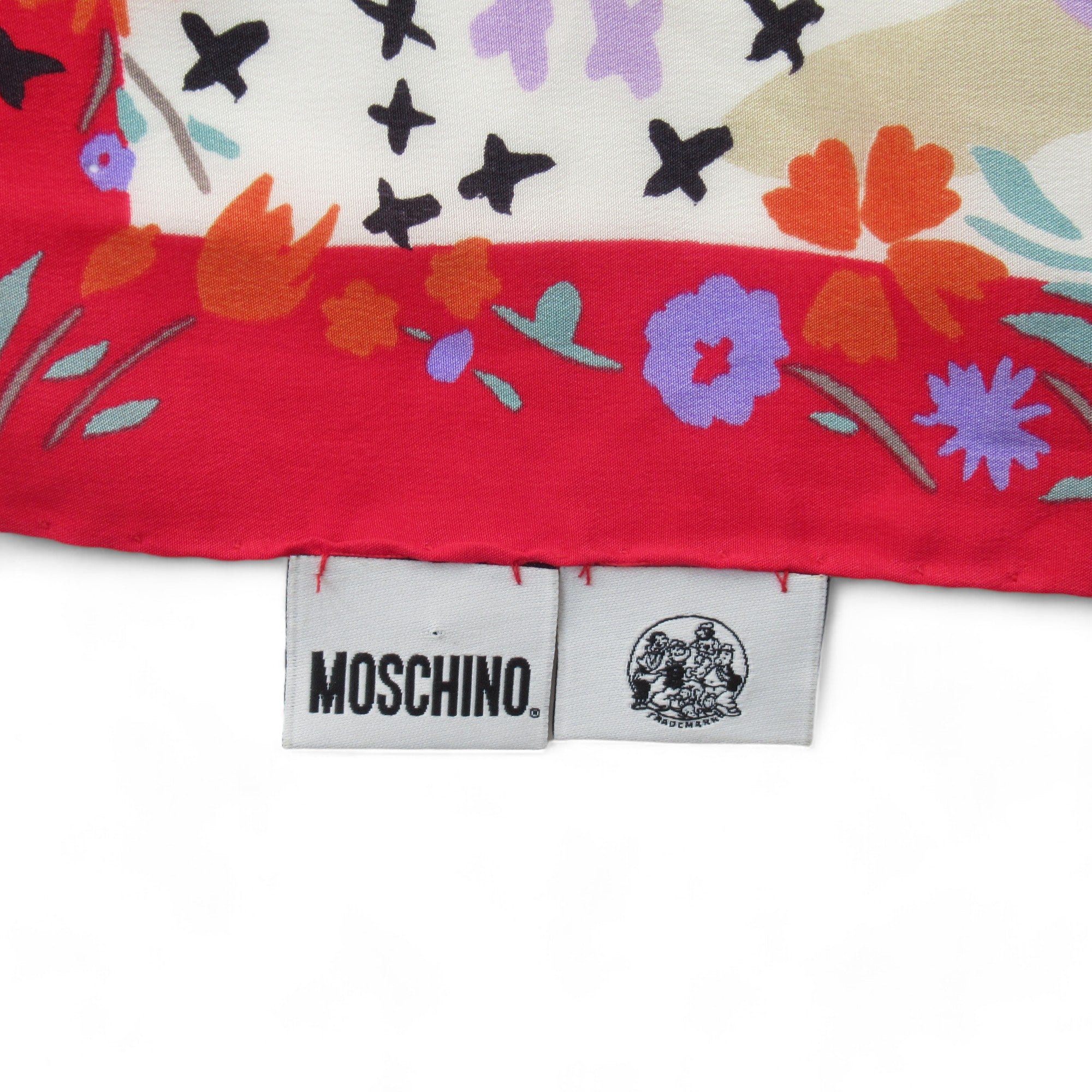 Brand label for Moschino Popeye Olive Oyl Silk Scarf Womenswear | Preloved 