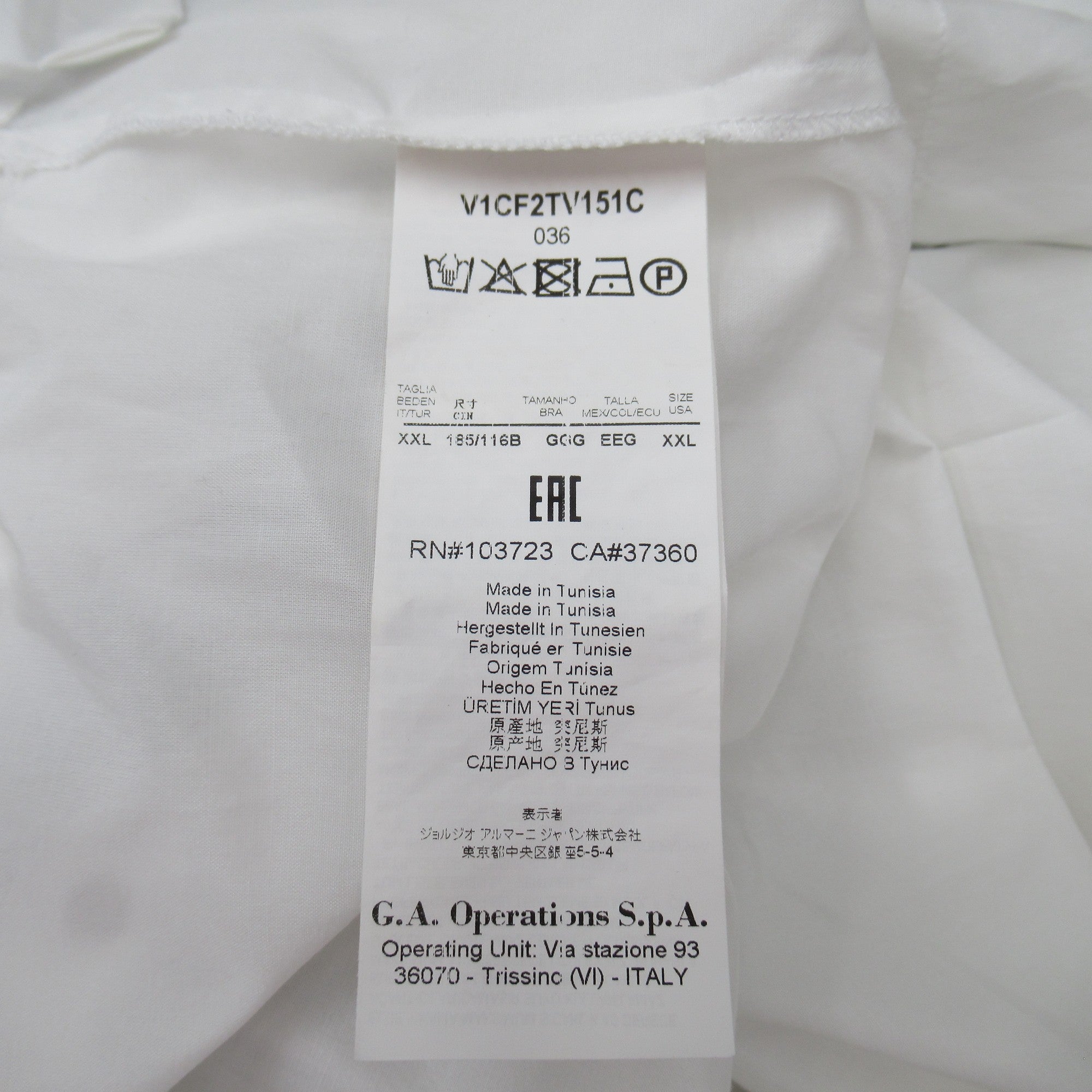 Care label image for Emporio Armani XXL White T Shirt Menswear | Preloved