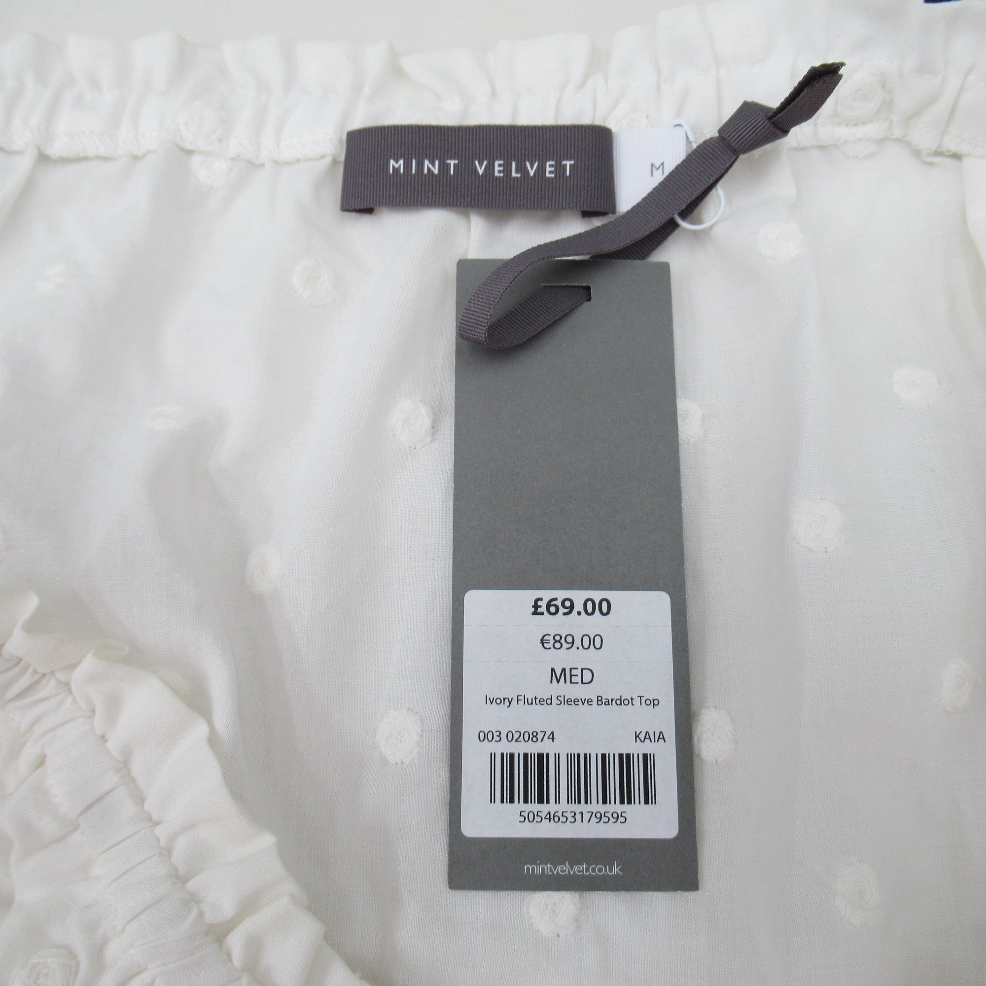 Brand Label for Mint Velvet Medium Ivory Bardot Top Womenswear | Preloved