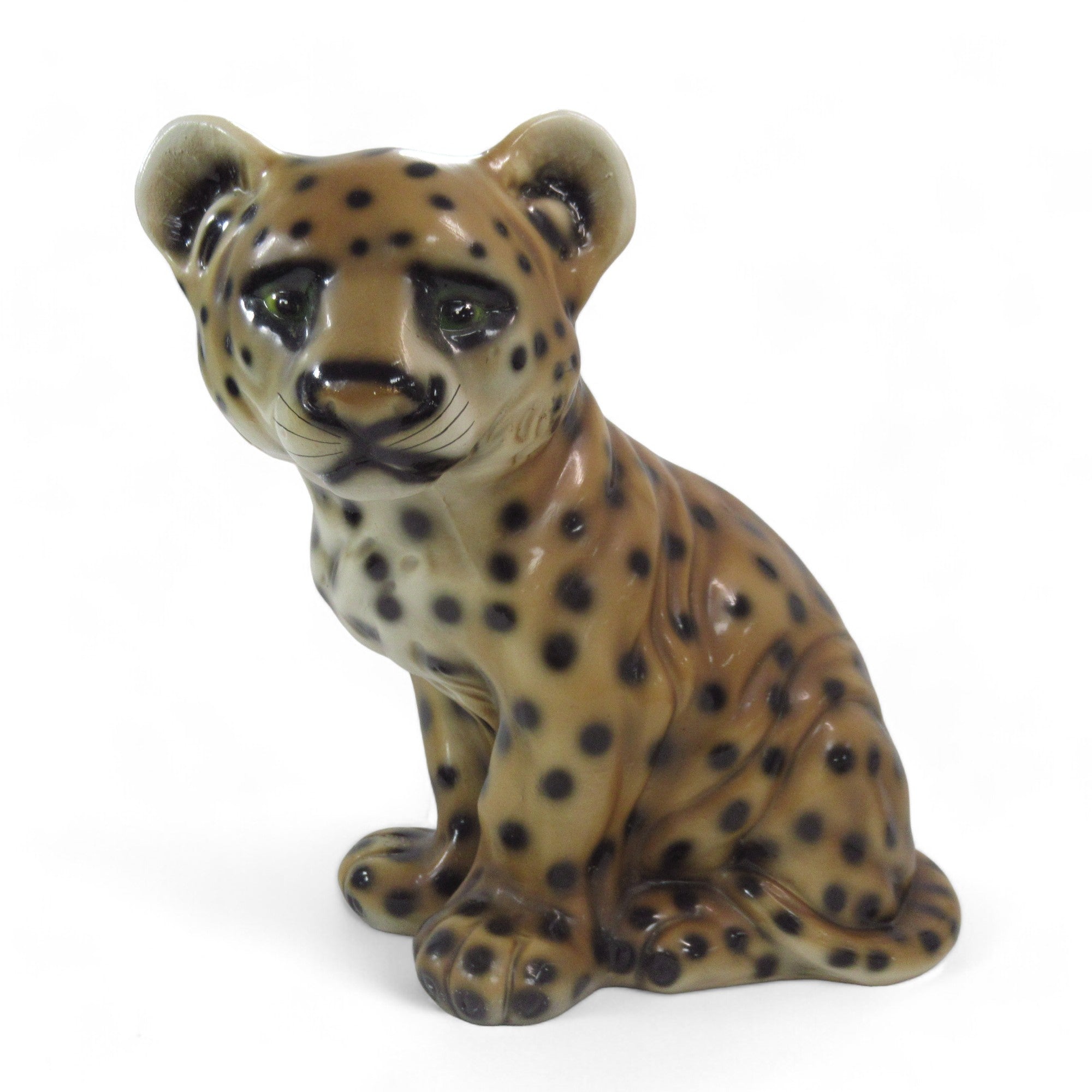 Front image of Large Hand Painted Ceramic Cheetah Cub Figure