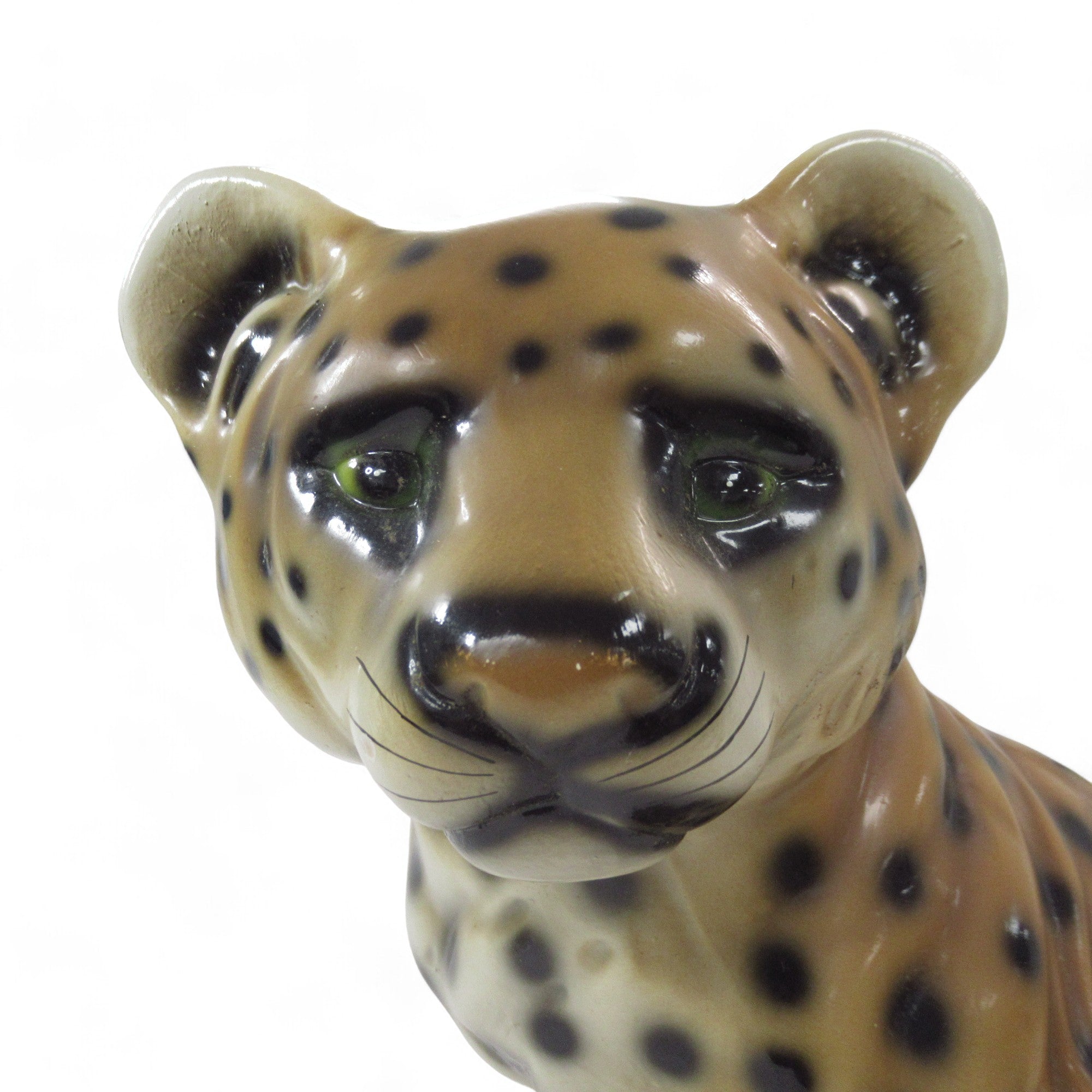 Close up face image of Large Hand Painted Ceramic Cheetah Cub Figure