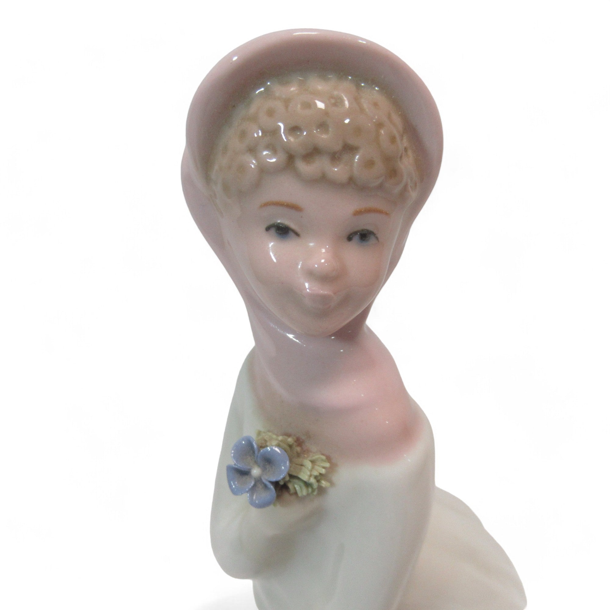 Close up face image of Torralba Porcelain Figure Girl Holding Flower Basket