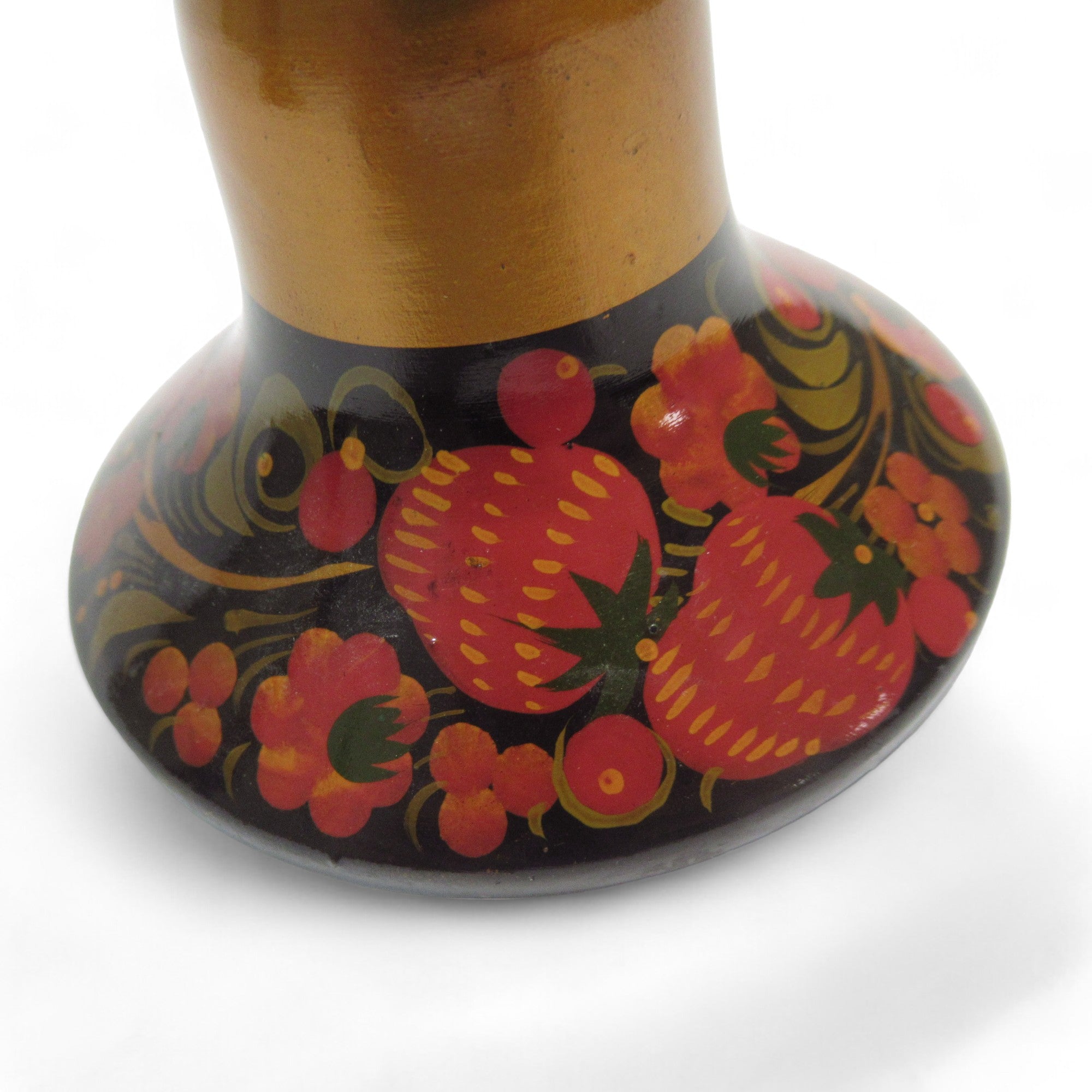 Close up detail image of Khokhloma Wooden Candle Holder Painted Set