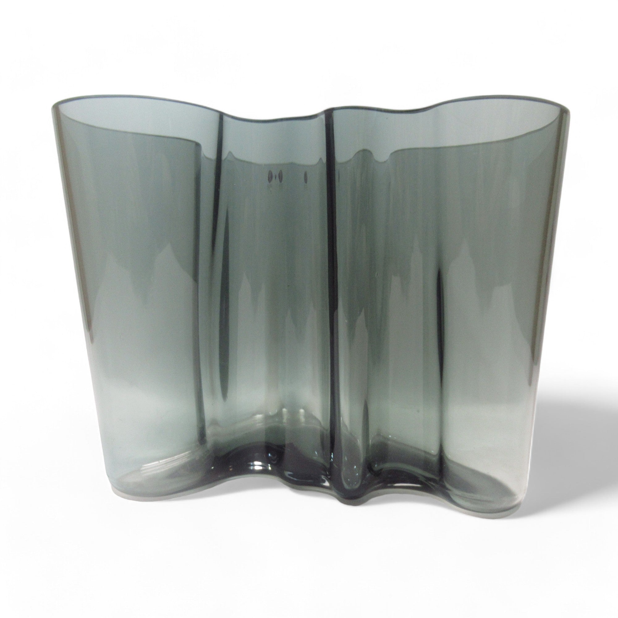 Side image of Alvar Aalto Art Glass Vase Grey Finland 16cm Tall