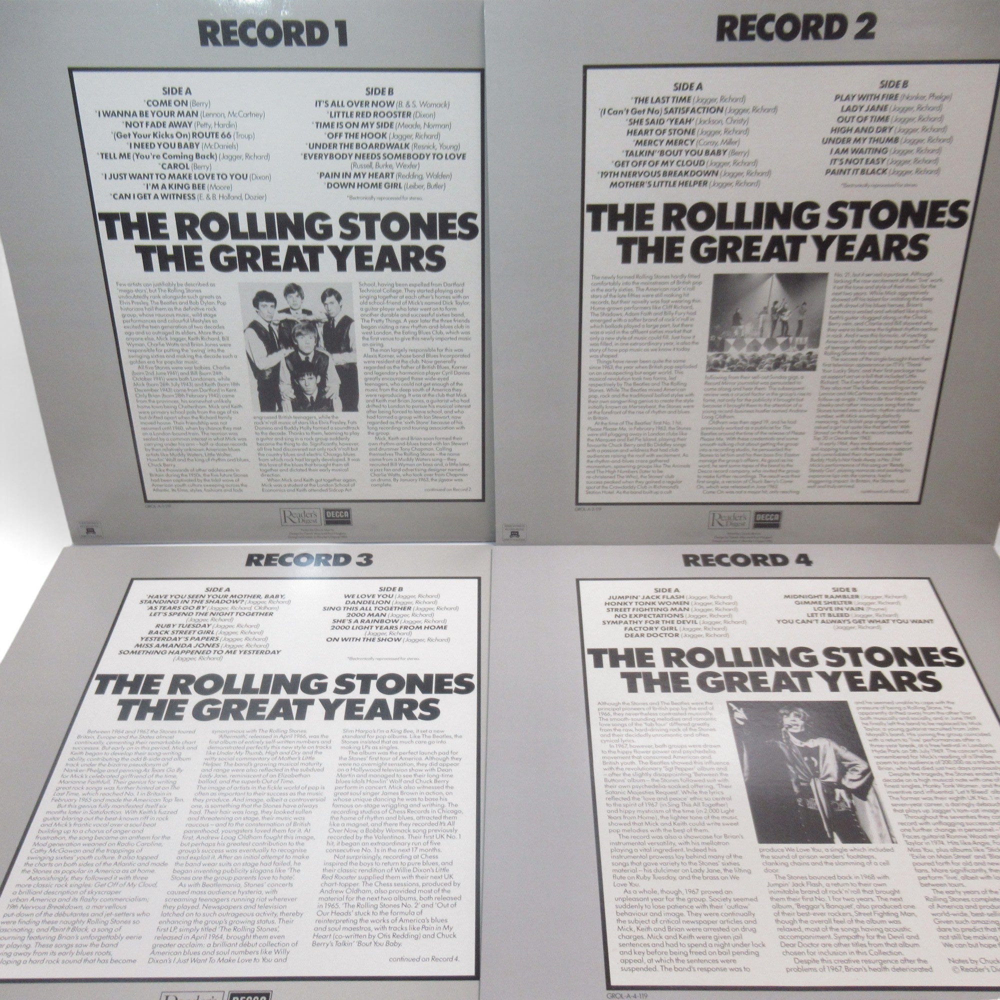 Rear inserts of The Rolling Stones The Great Years Vinyl Records 12"