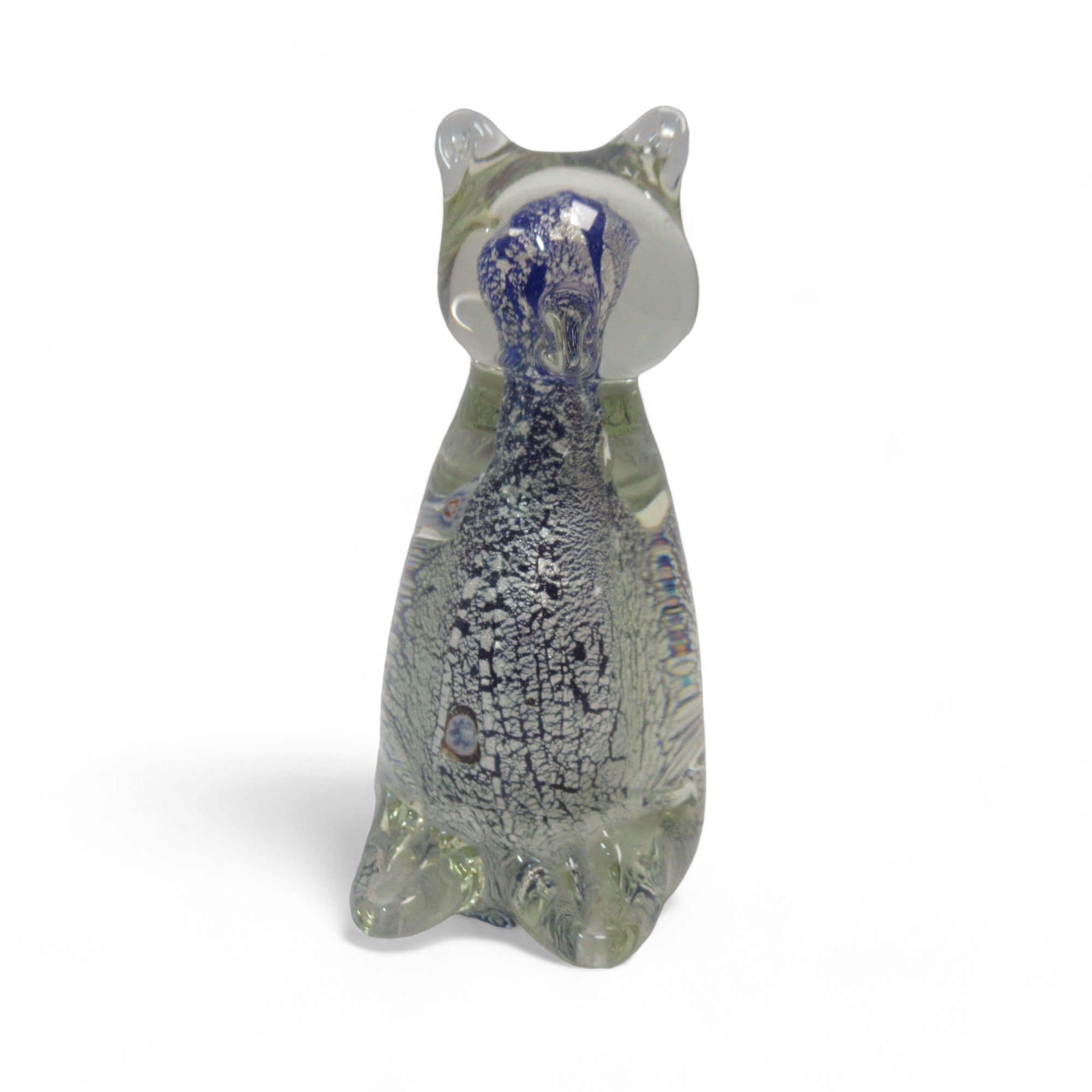 Front image of Murano Style Art Glass Cat Figurine Clear/Blue