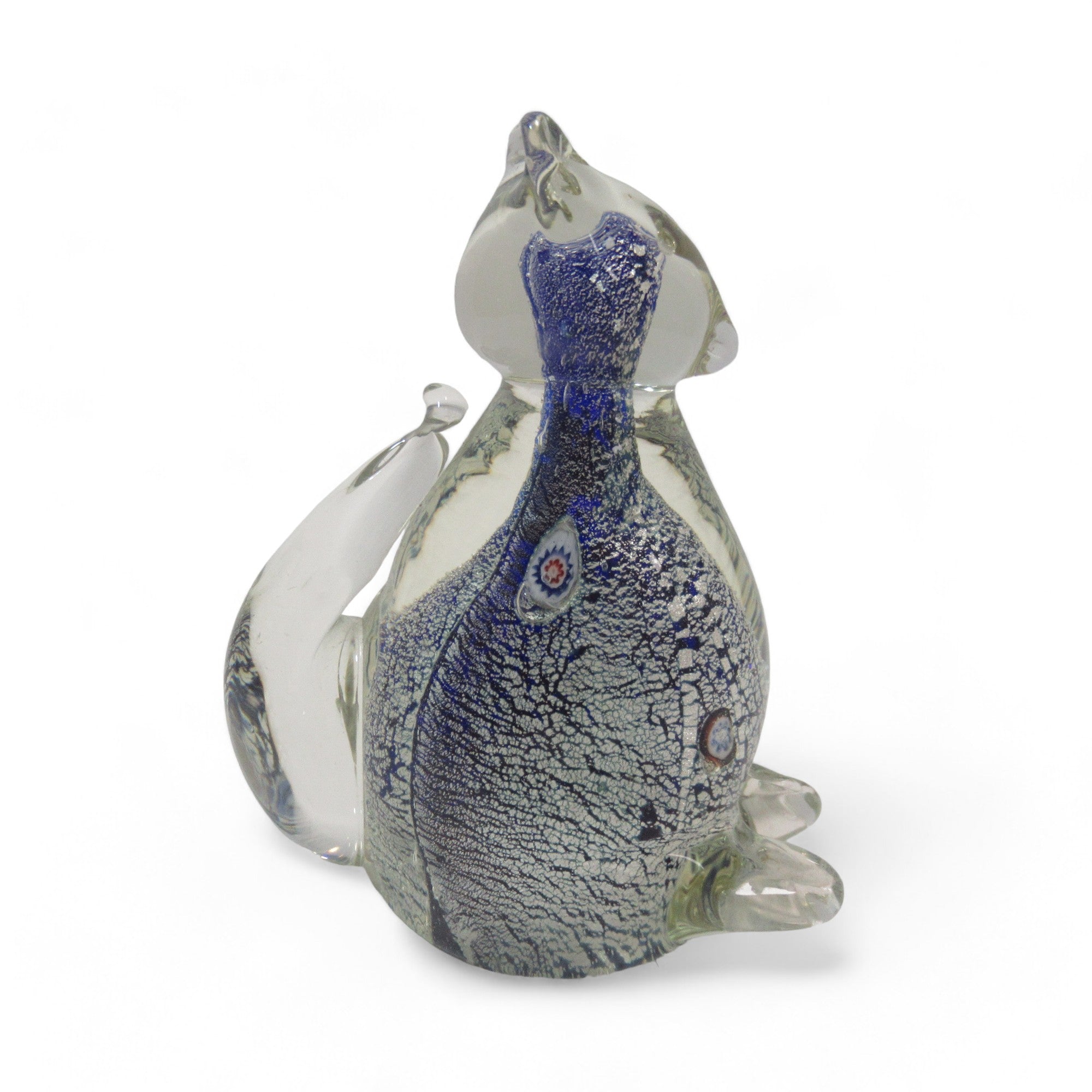 Right side image of Murano Style Art Glass Cat Figurine Clear/Blue