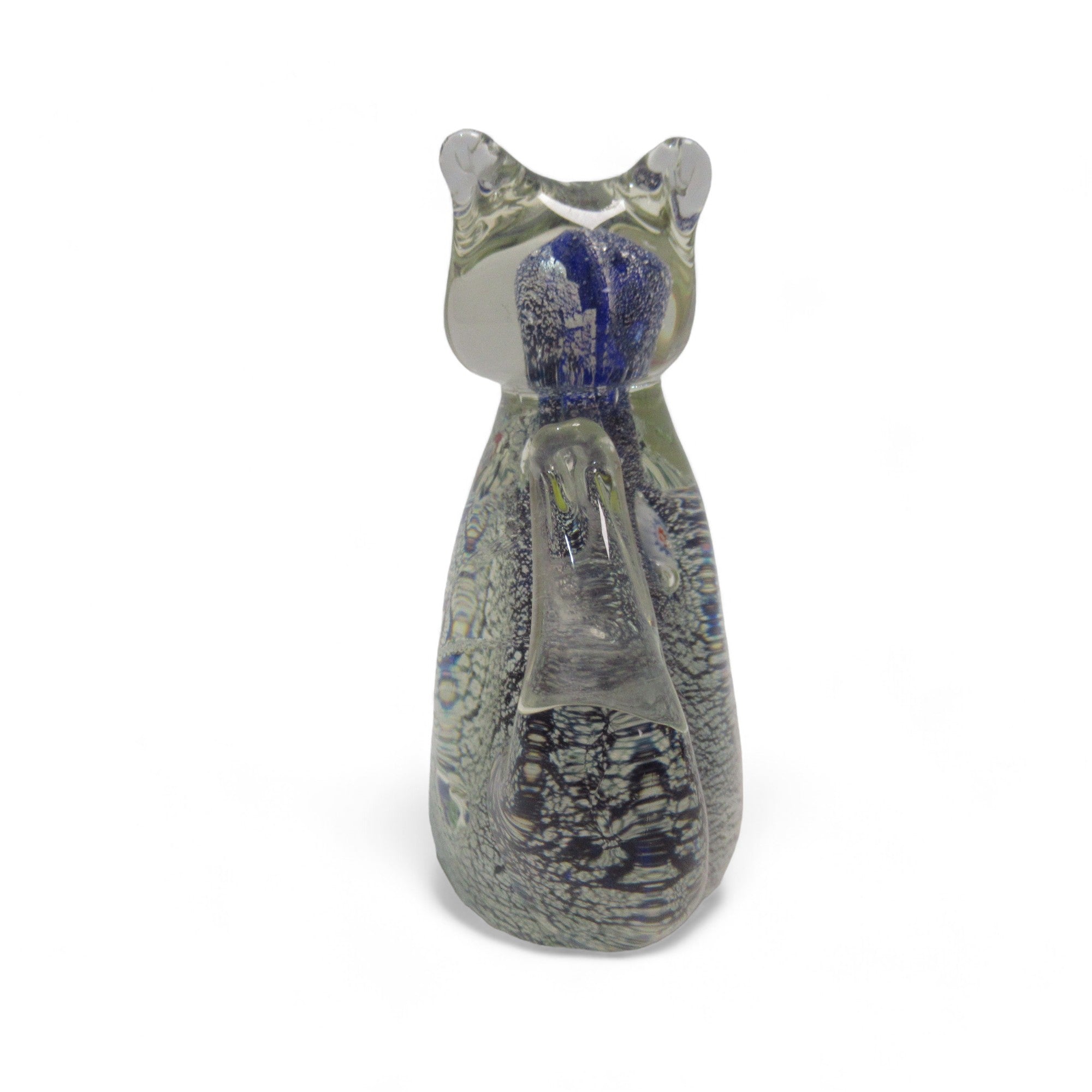 Rear image of Murano Style Art Glass Cat Figurine Clear/Blue