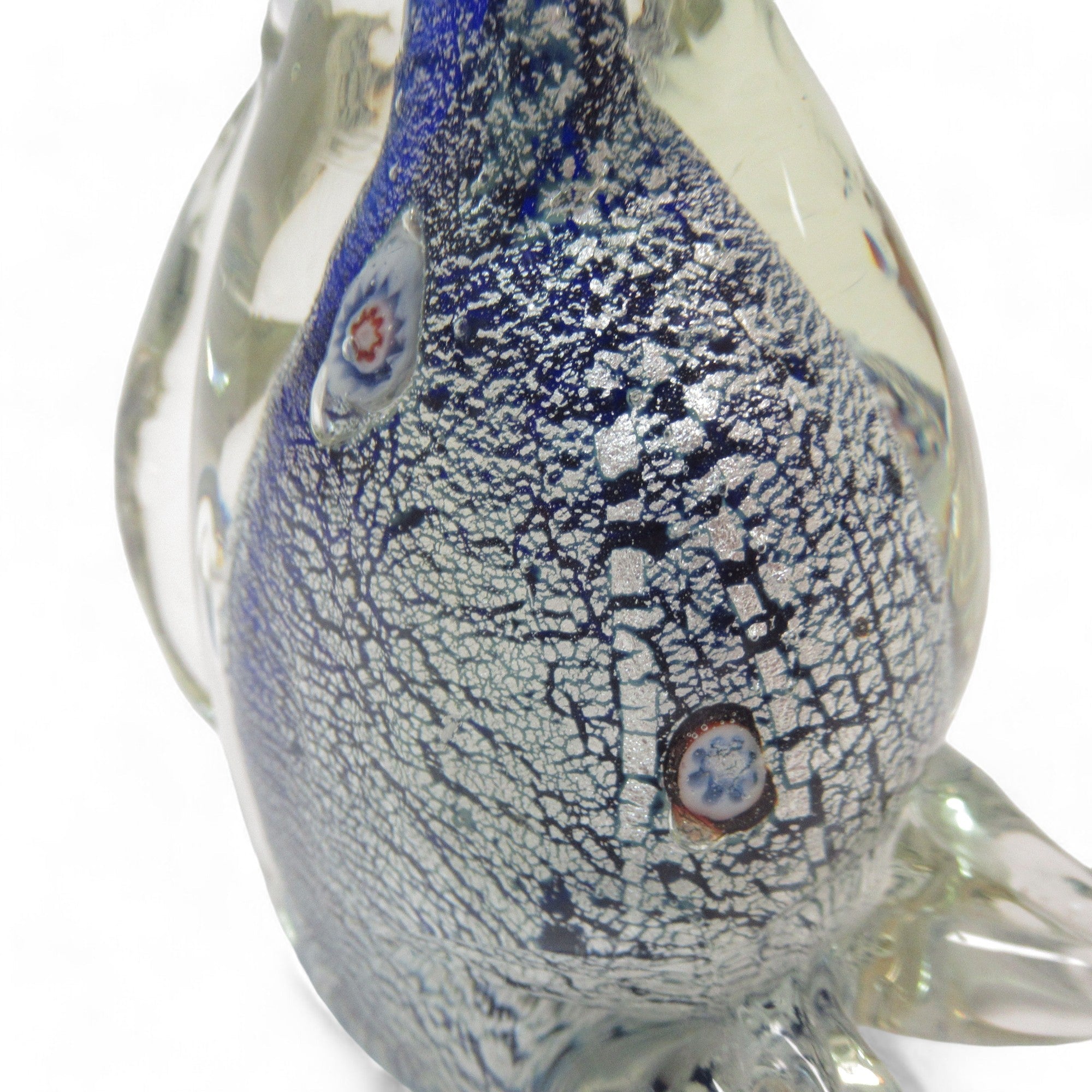 Close up image of Murano Style Art Glass Cat Figurine Clear/Blue