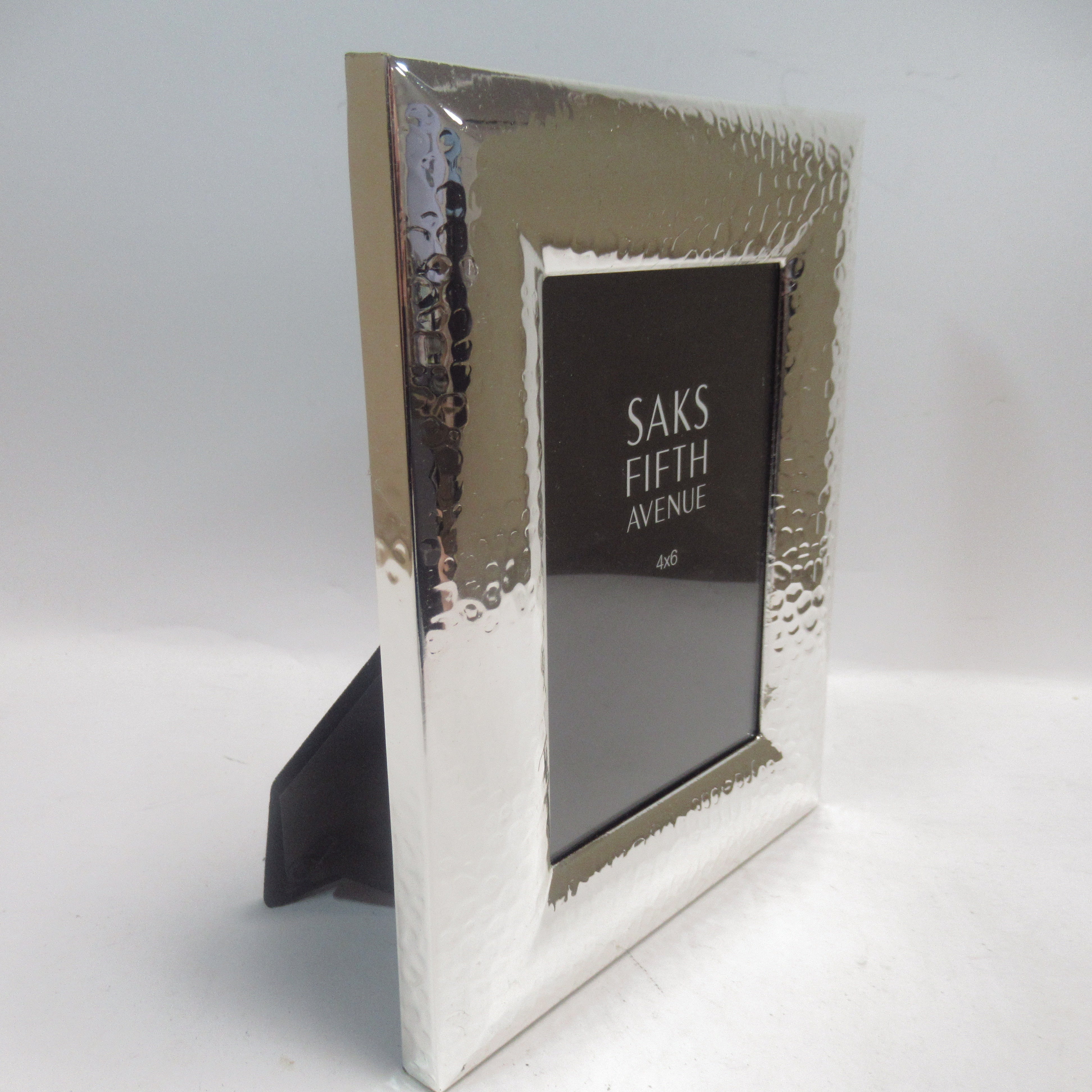 Right side image of Saks Fifth Avenue Silver Metal Hammered 4x6" Photo Frame