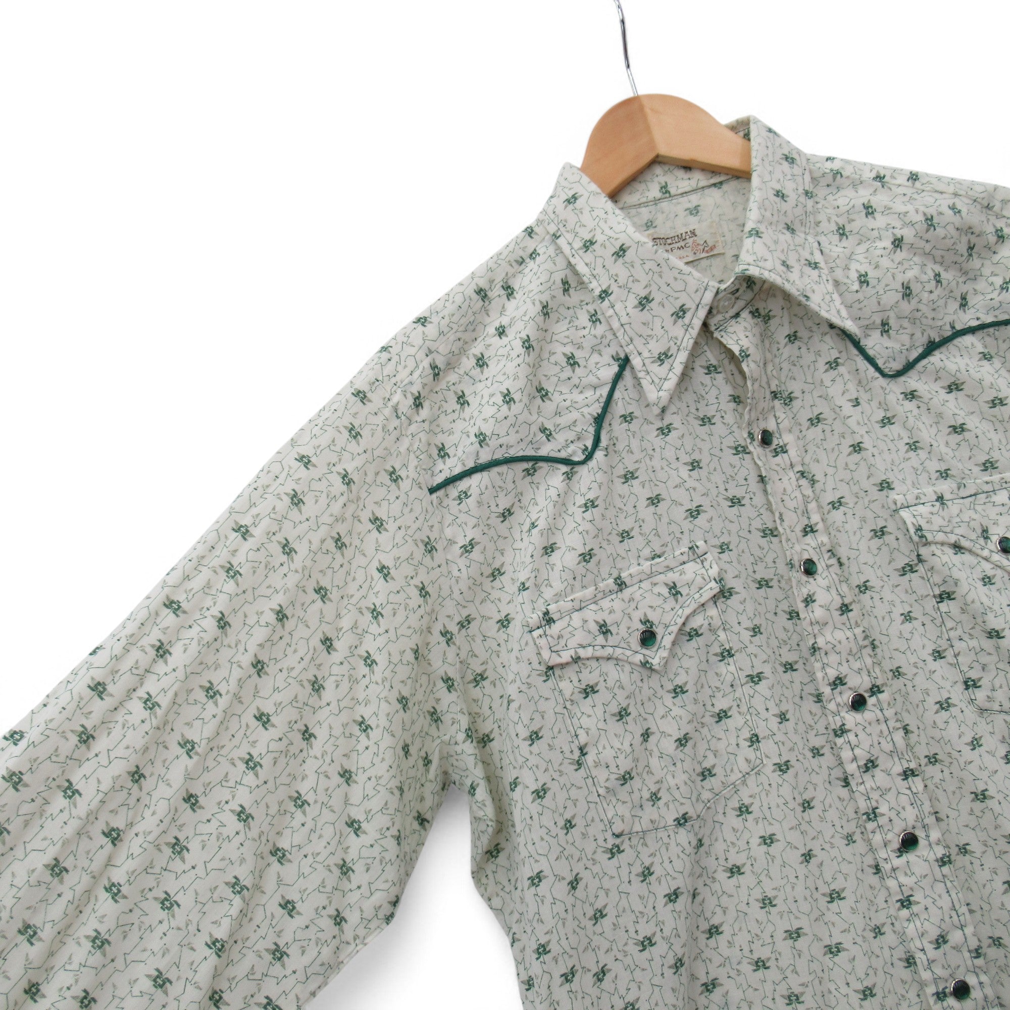 sleeve image for Stockman Vintage Shirt XXL Green Cream Menswear | Pre-loved