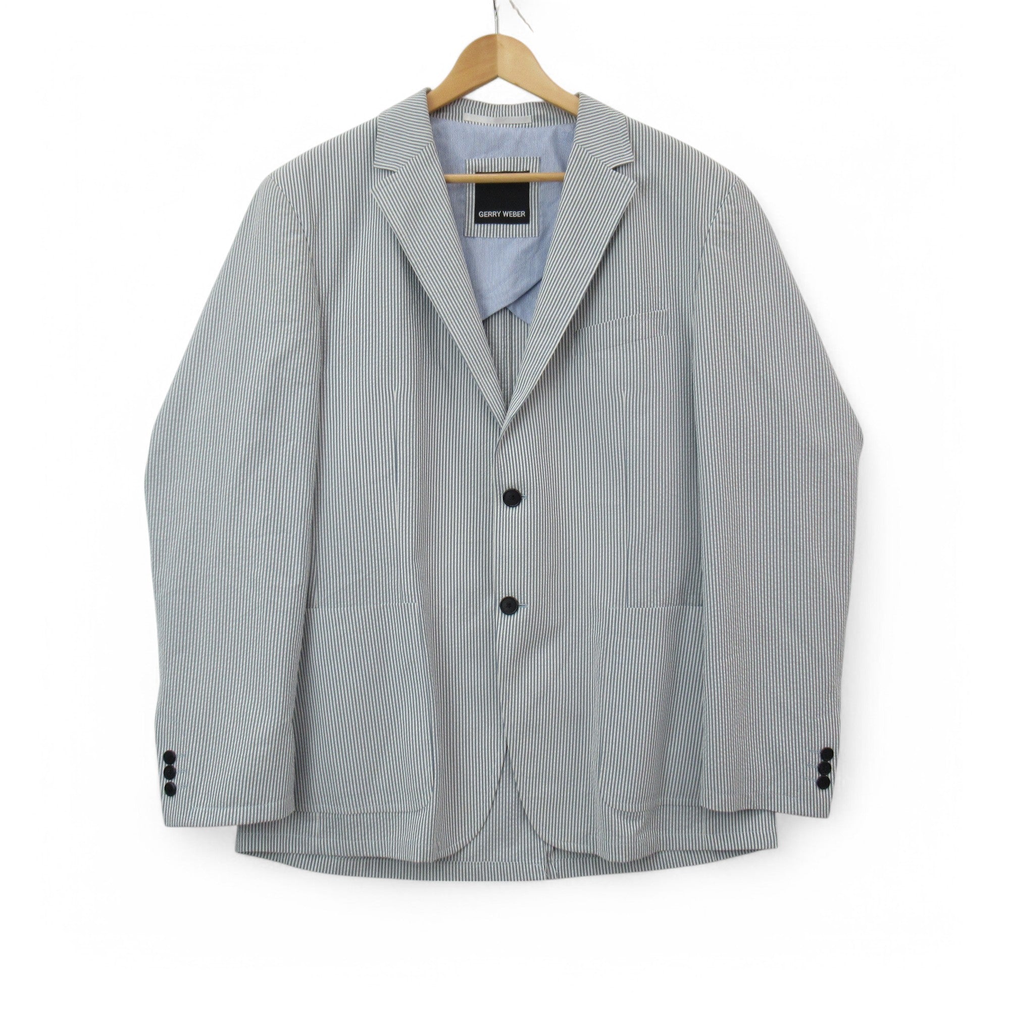 front image for Gerry Weber Pinstripe Blazer Blue White XXL Menswear | Pre-loved