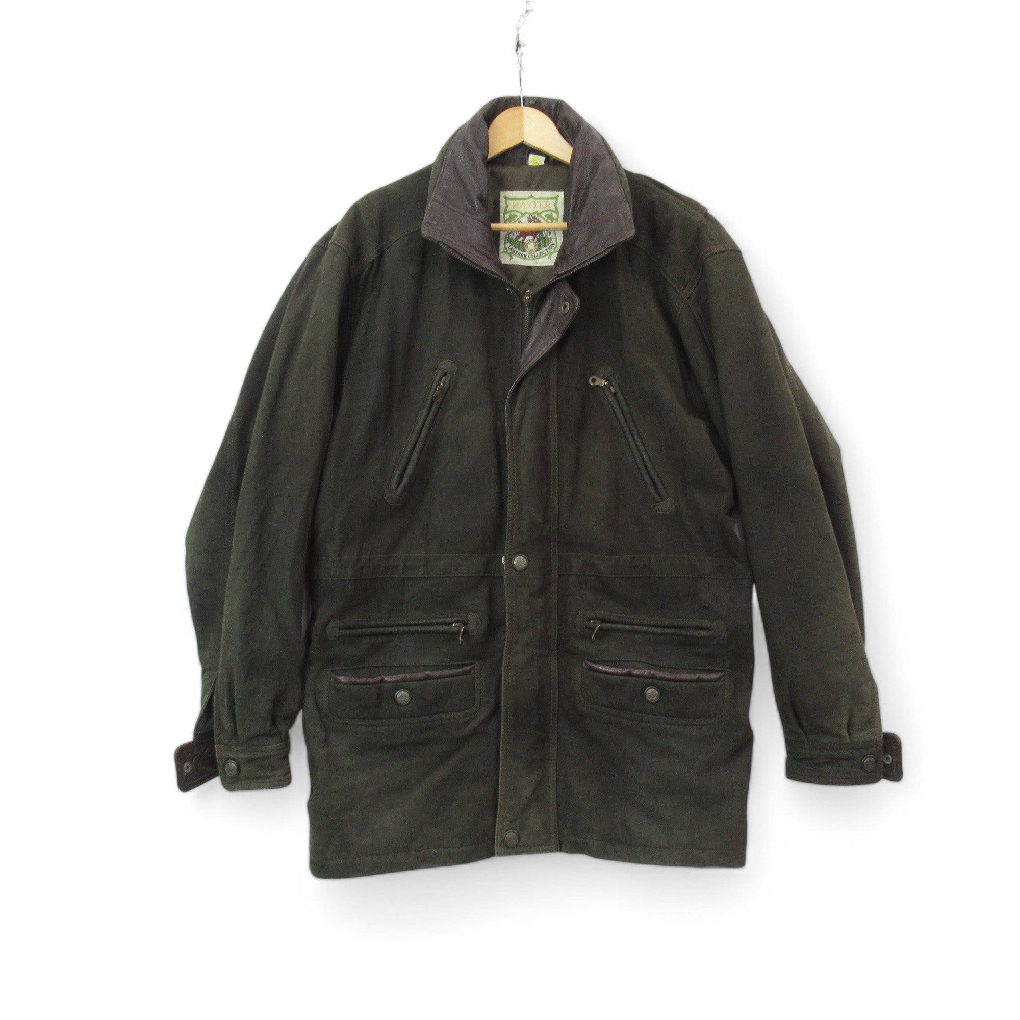 front image for Master Vintage Suede Coat Medium Green Brown Menswear | Pre-loved