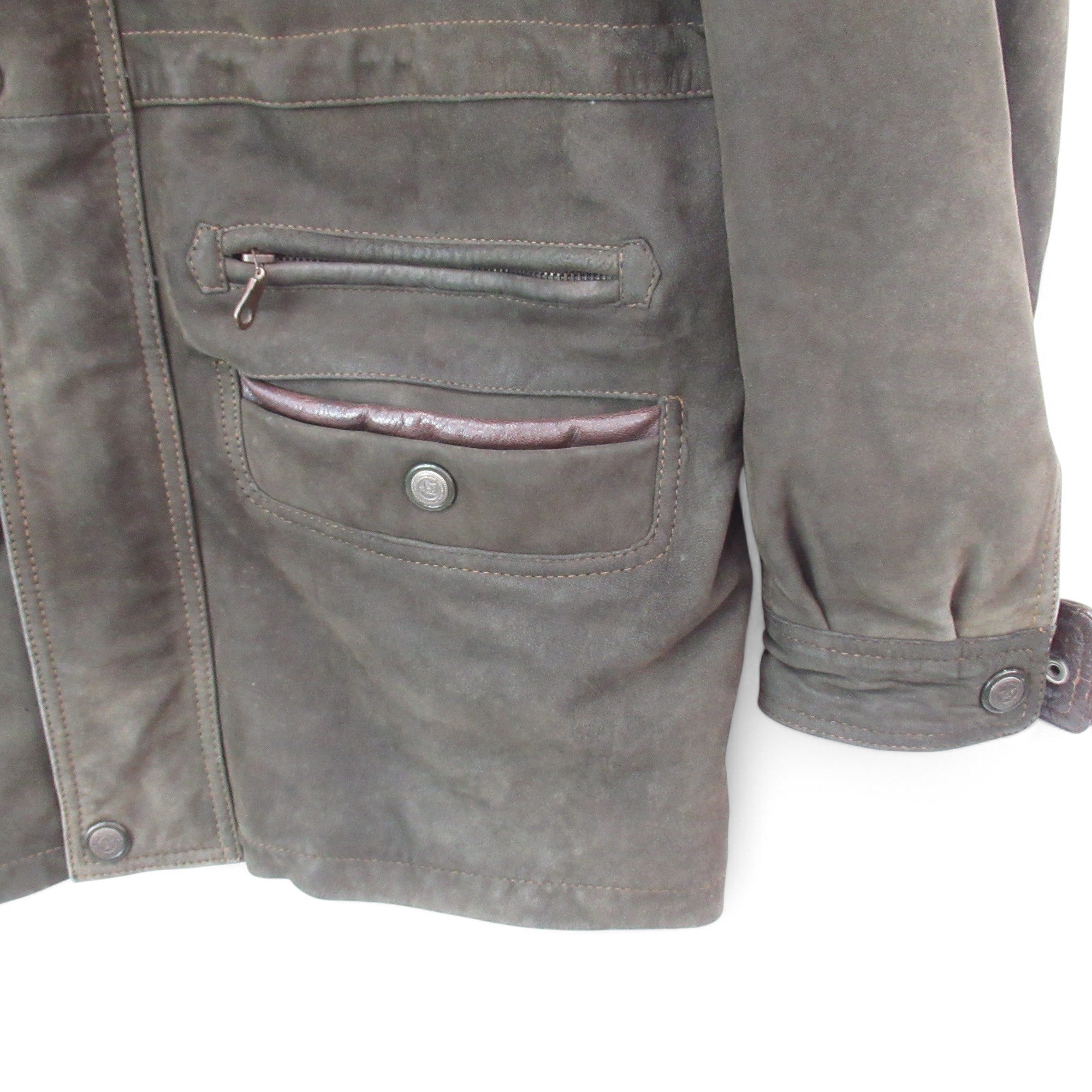 sleeve image for Master Vintage Suede Coat Medium Green Brown Menswear | Pre-loved