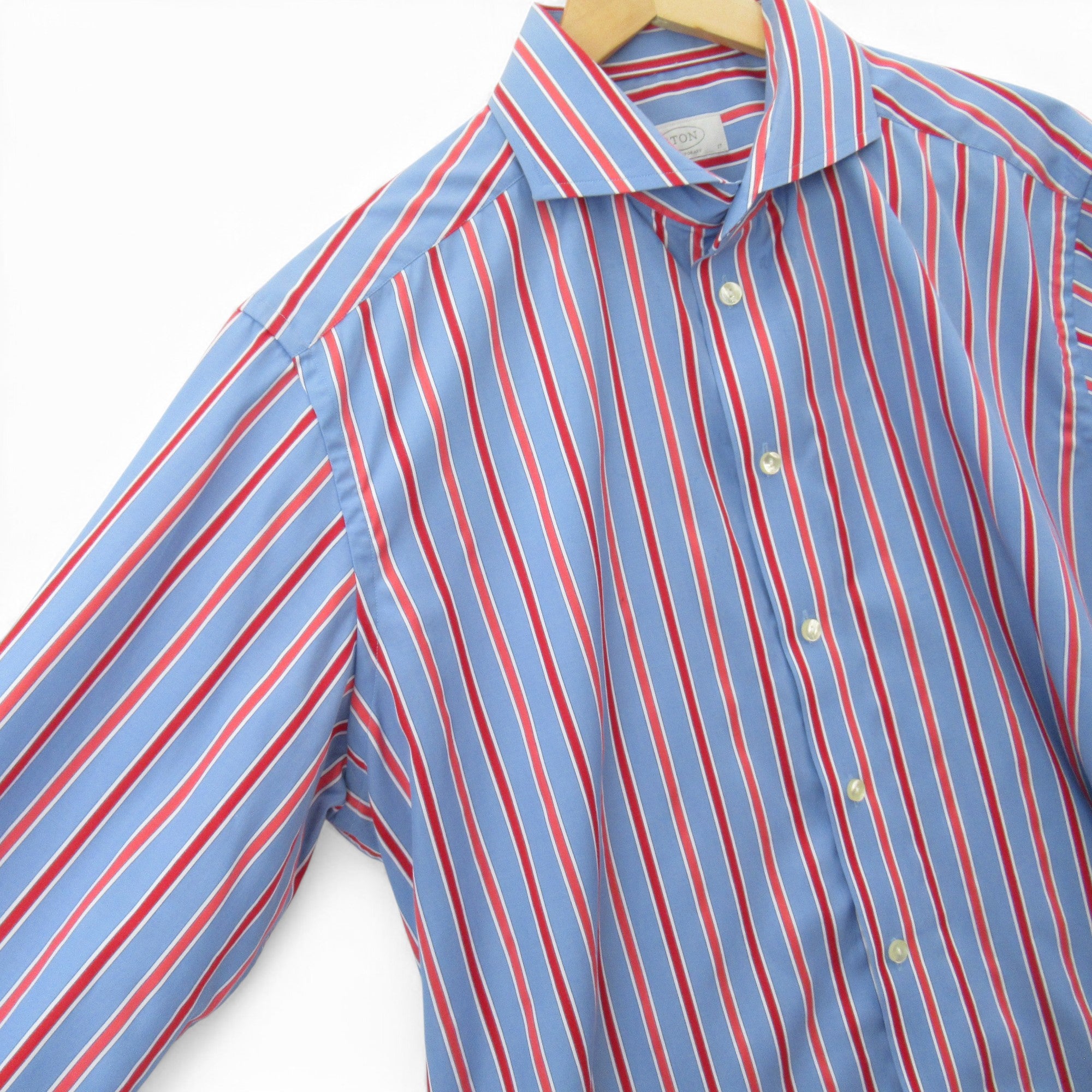 sleeve image for Eton Contemporary Striped Shirt Vintage Blue Red Menswear | Pre-loved