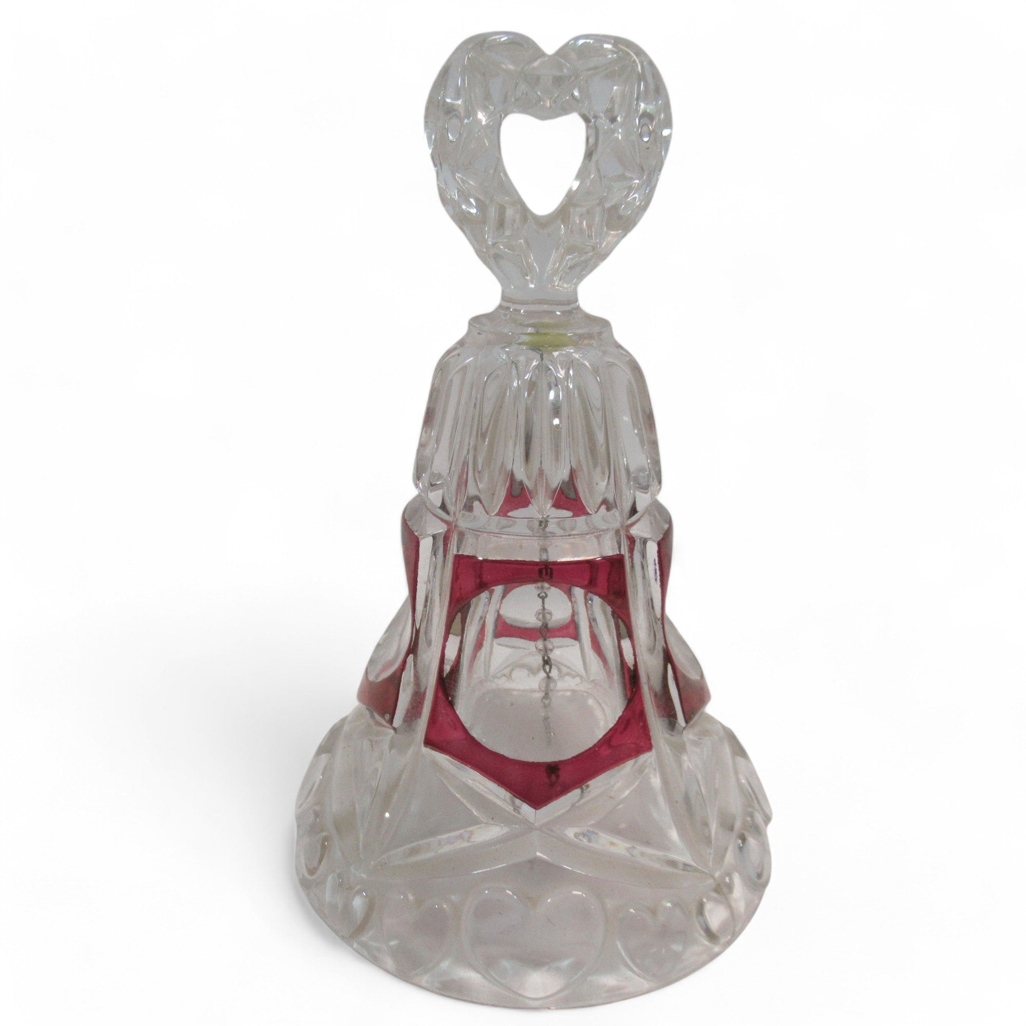 Front image of West Germany Hofbauer Red Clear Crystal Glass Heart Bell