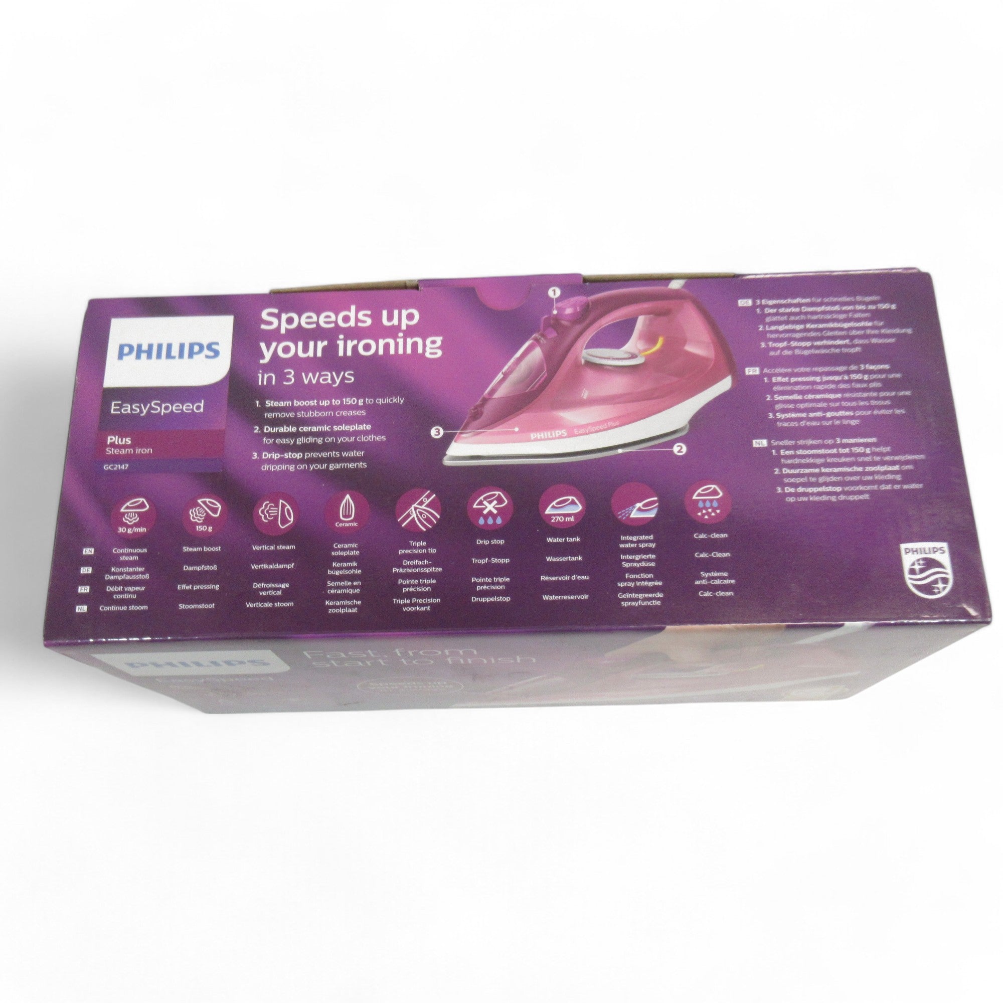 Side image of Philips EasySpeed Plus Steam Iron GC2147 Pink Boxed