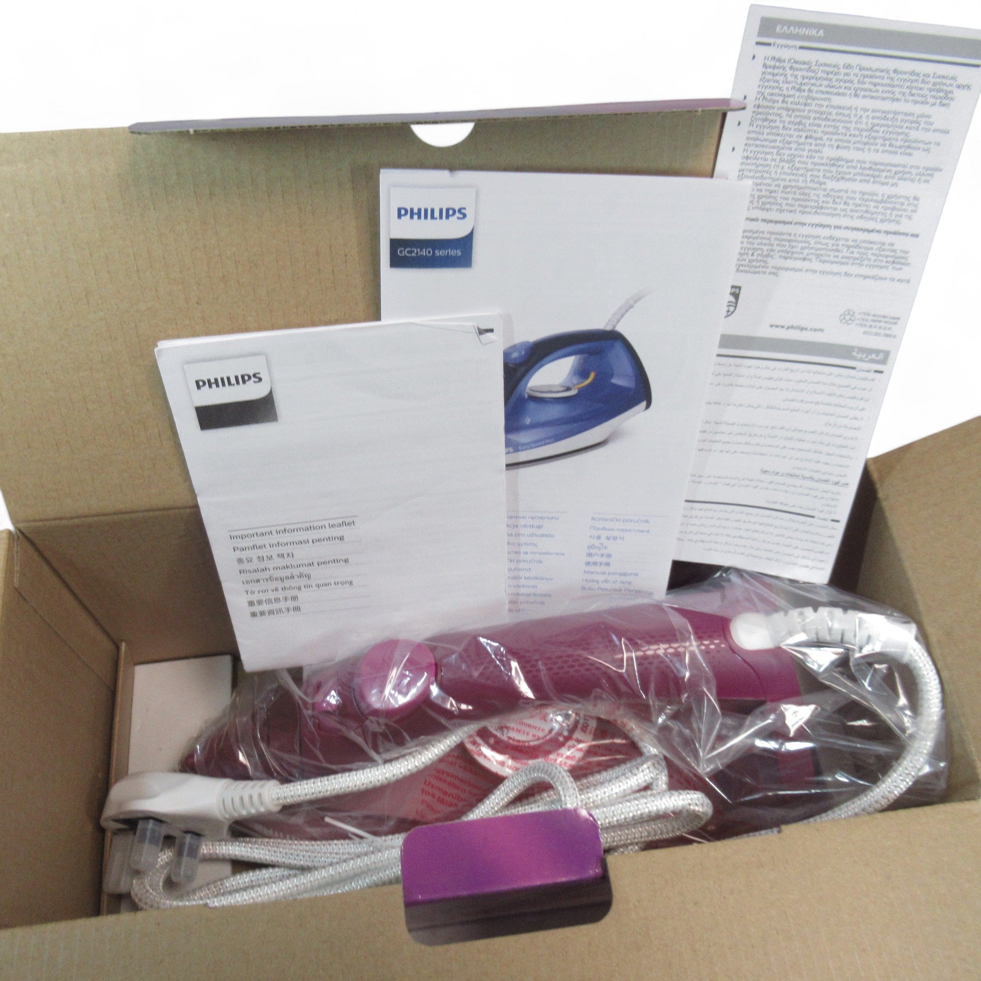 Open box image of Philips EasySpeed Plus Steam Iron GC2147 Pink Boxed