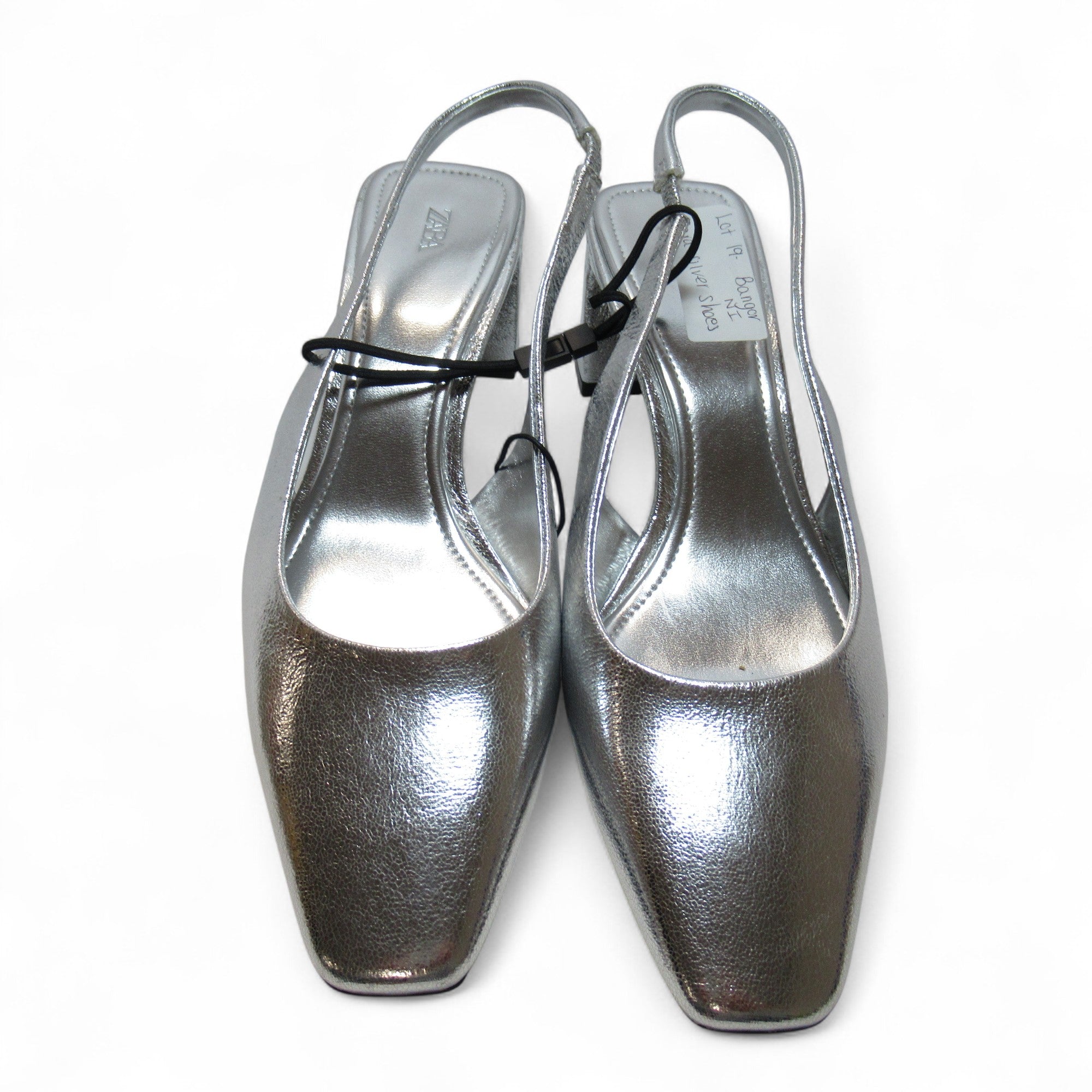front image for Zara Slingback Shoes Silver UK 6.5 Block Heel Womenswear | Pre-loved