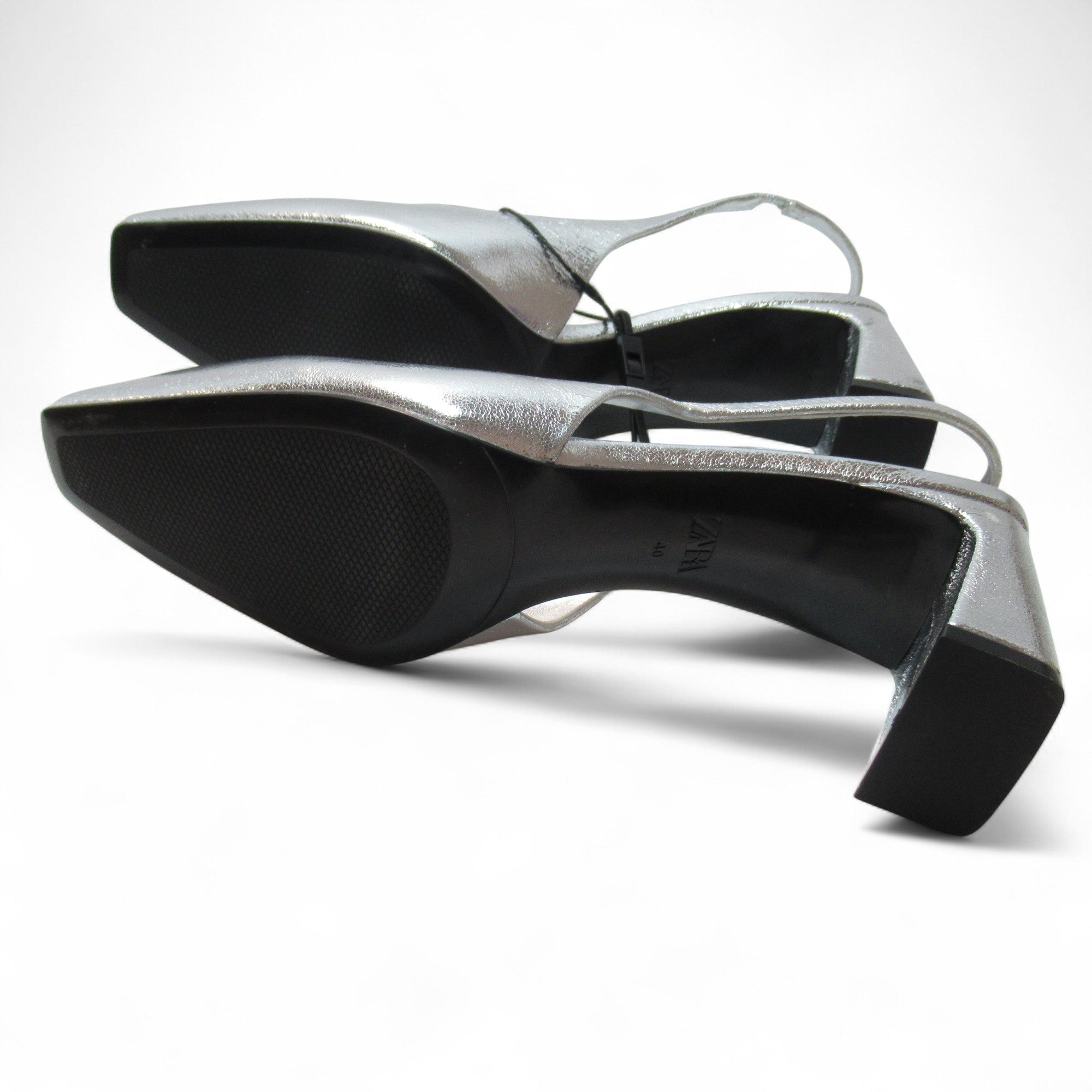 outer sole image for Zara Slingback Shoes Silver UK 6.5 Block Heel Womenswear | Pre-loved