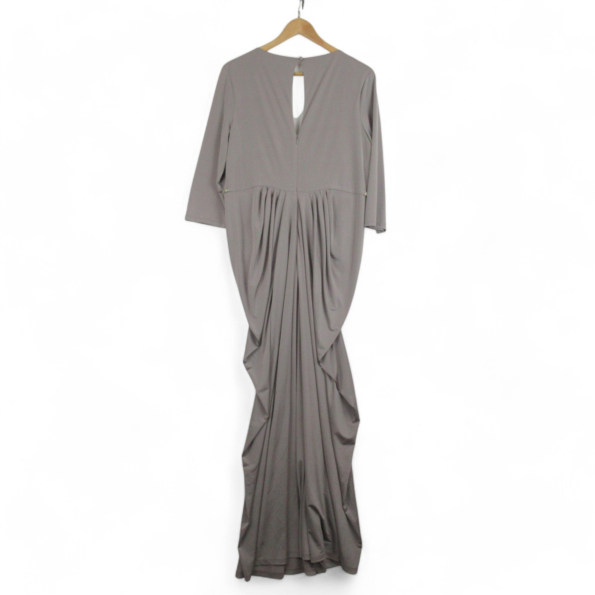 back image for Biba UK 18 Grey Drape Dress V Neck Long Womenswear | Preloved