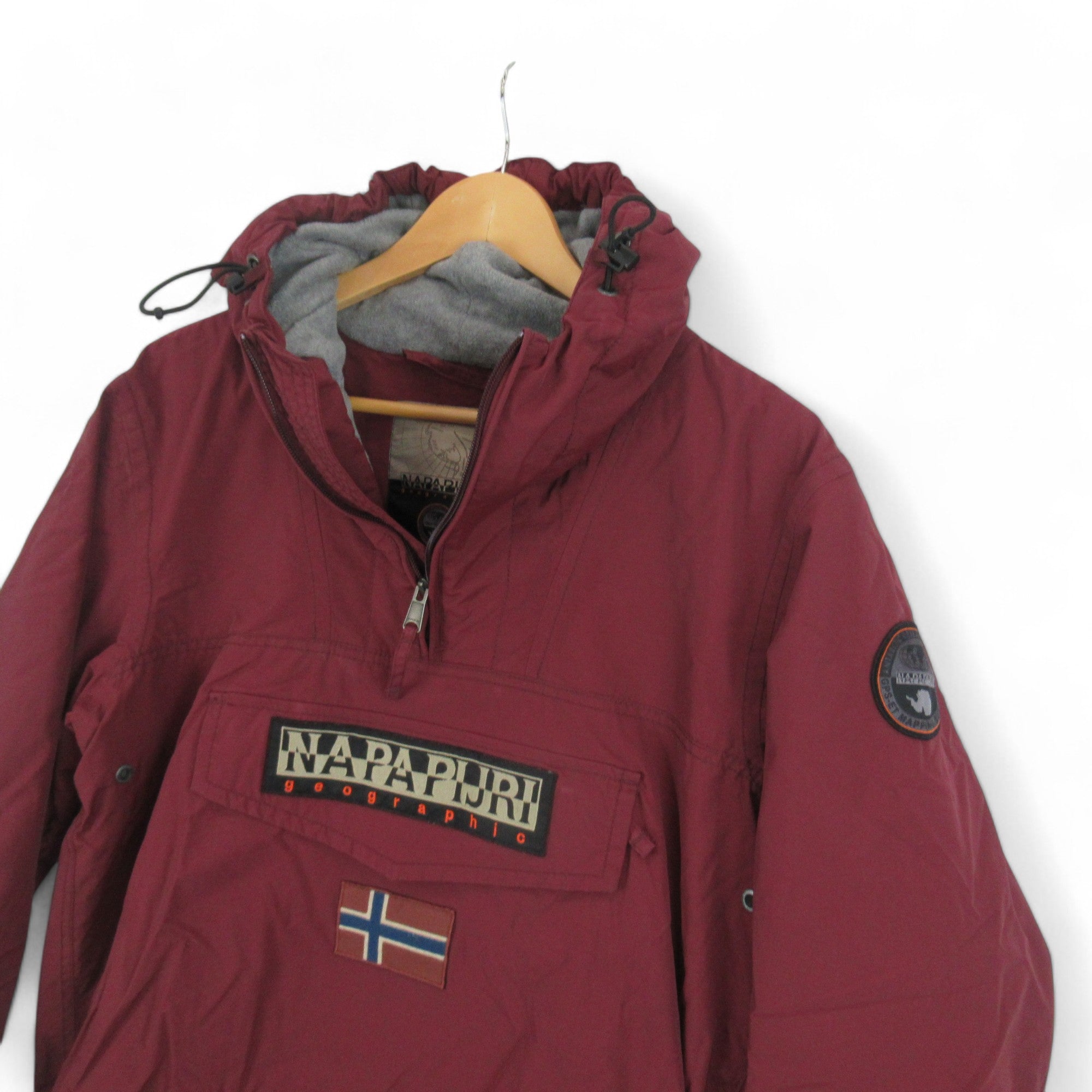 top image for Napapijri Small Red 1/4 Zip Hooded Jacket Menswear | Preloved 