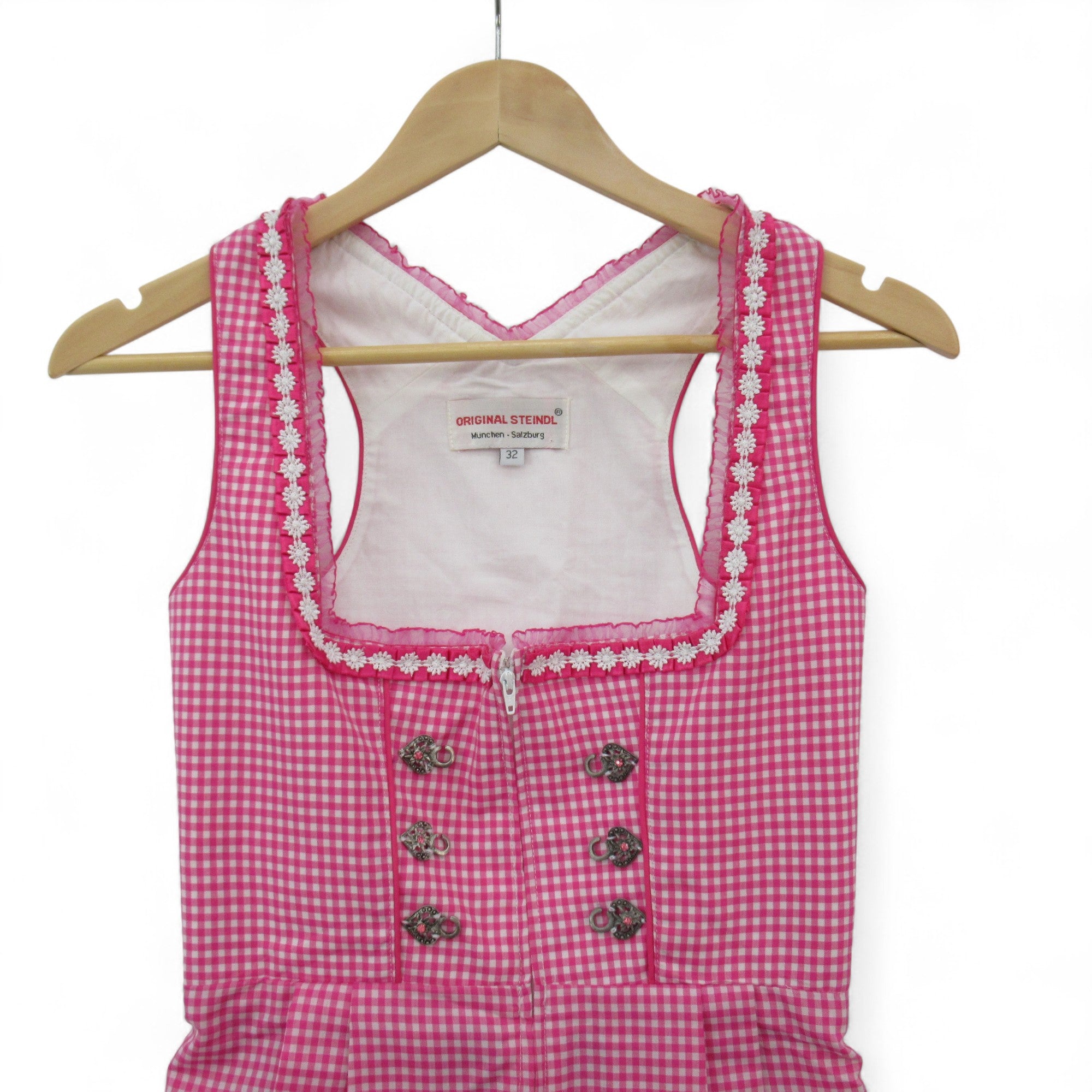 neckline image for Original Steindl Gingham Vintage Dress Pink Small Womenswear | Pre-loved