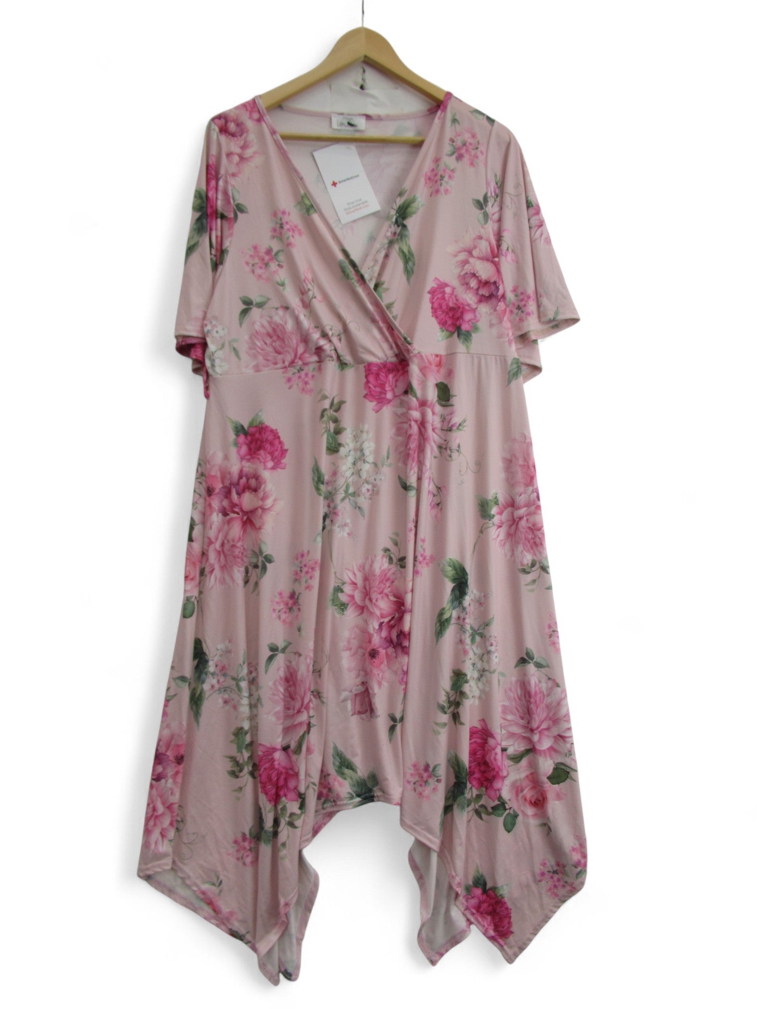 front image for Yours Asymmetric Hem Dress UK 22 Pink Floral Womenswear | Pre-loved